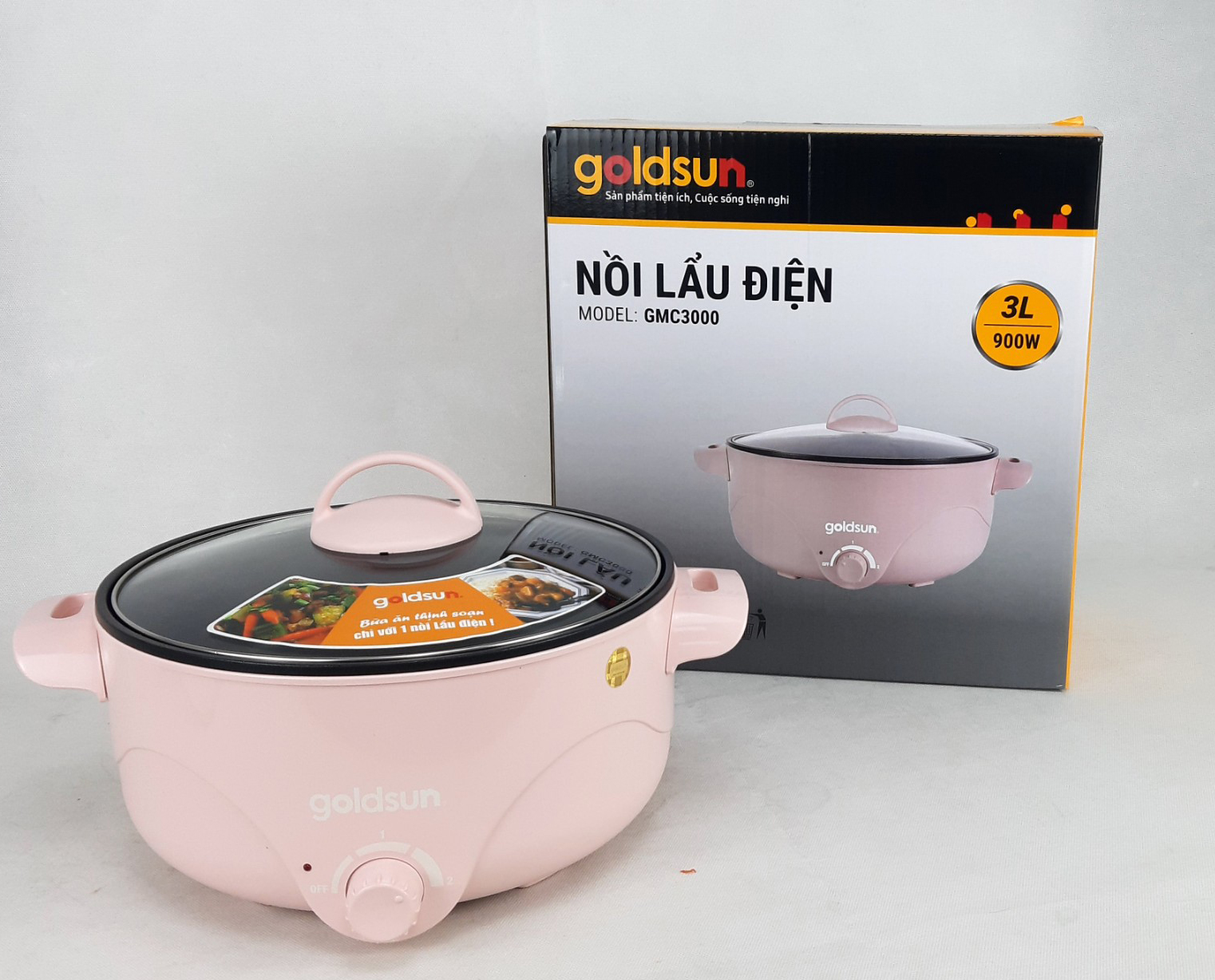 Nồi lẩu điện đa năng Goldsun GMC3000, dung tích 3L, công suất 900W, dùng nấu lẩu, chiên, xào, hấp - Hàng chính hãng