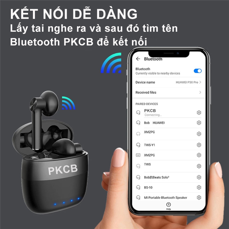 Tai nghe Bluetooth Tai nghe không dây TWS Tai nghe chống nước - Hàng Chính Hãng PKCB