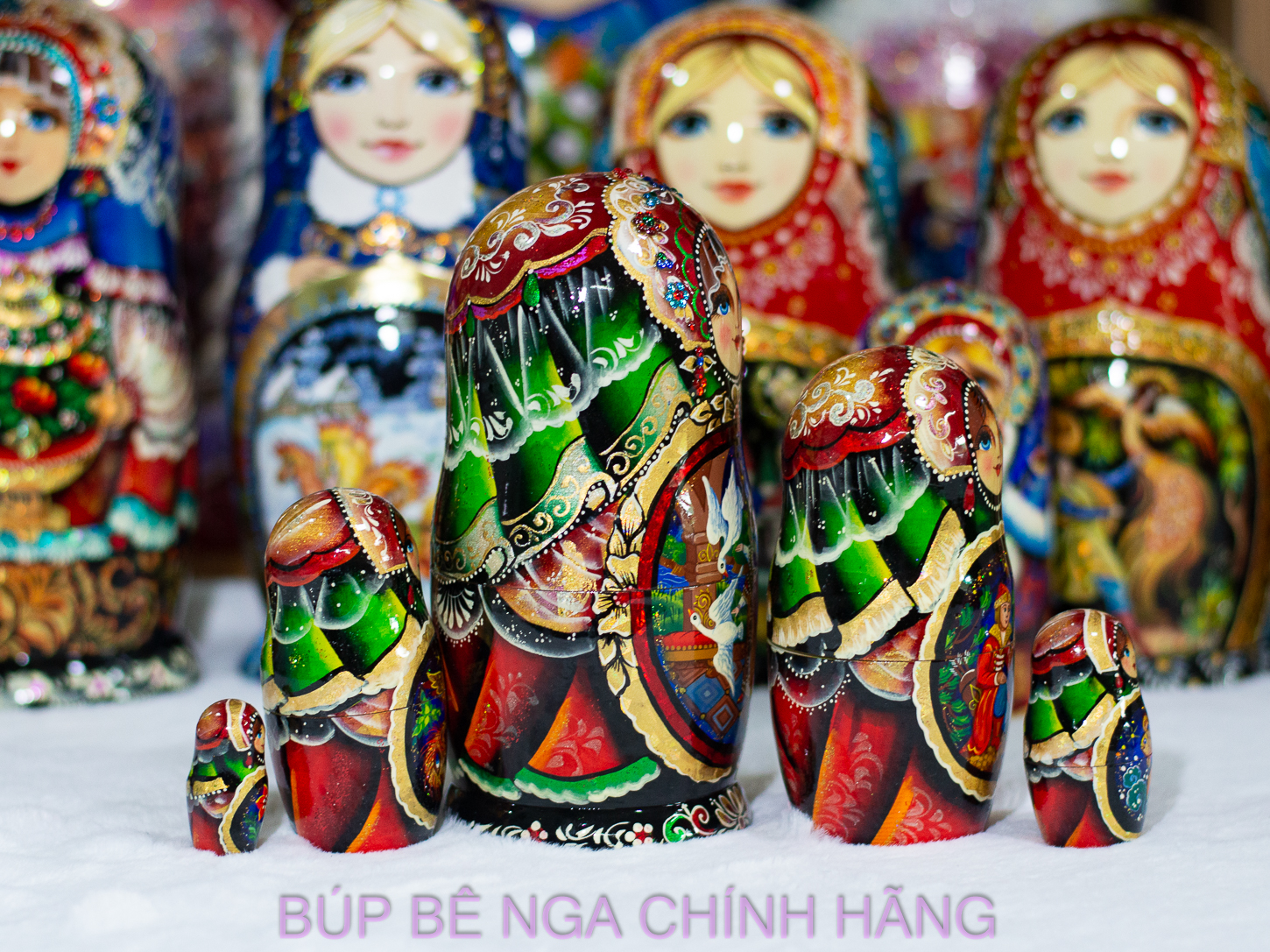 BỘ BÚP BÊ NGA MATRYOSHKA CAO CẤP 5 LỚP 15CM HOA VĂN "CÔNG CHÚA VÀ BẦY THIÊN NGA" RẤT ĐẸP VÀ SANG TRỌNG