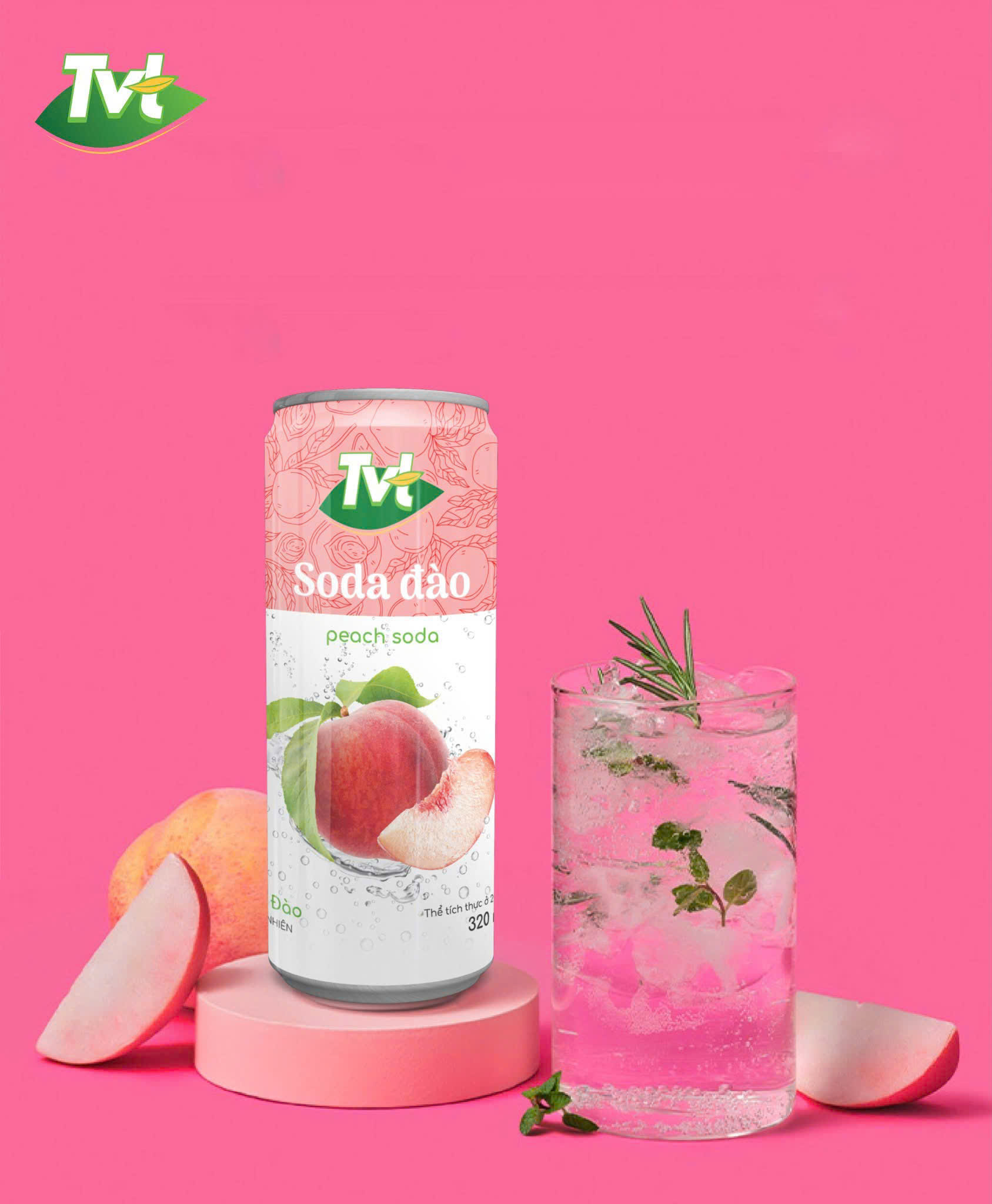 [Combo 12 lon 320ml] Soda Đào TVT - Nước cốt đào tự nhiên cùng soda nhẹ nhàng