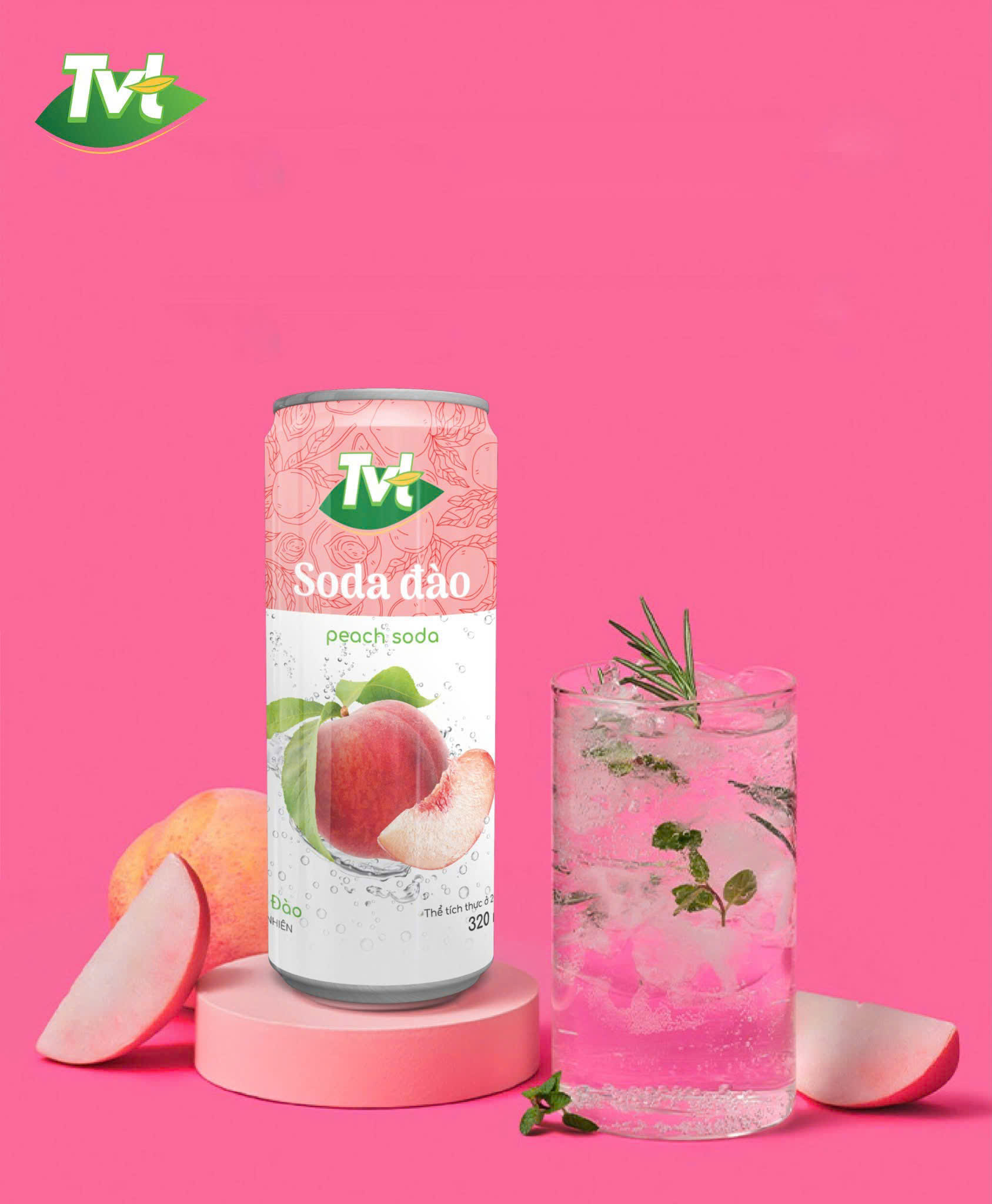 [Lốc 06 lon 320ml] Soda Đào TVT - Nước cốt đào tự nhiên cùng soda nhẹ nhàng