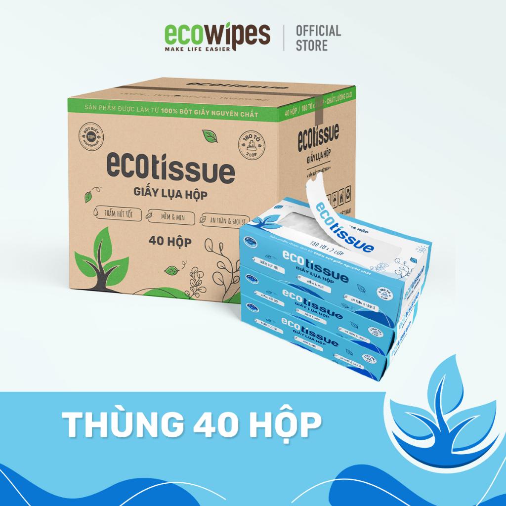 Thùng 40 hộp khăn giấy khăn ăn giấy lụa Ecotissue hộp cao cấp 180 tờ siêu mềm mịn thấm hút tốt an toàn khi sử dụng