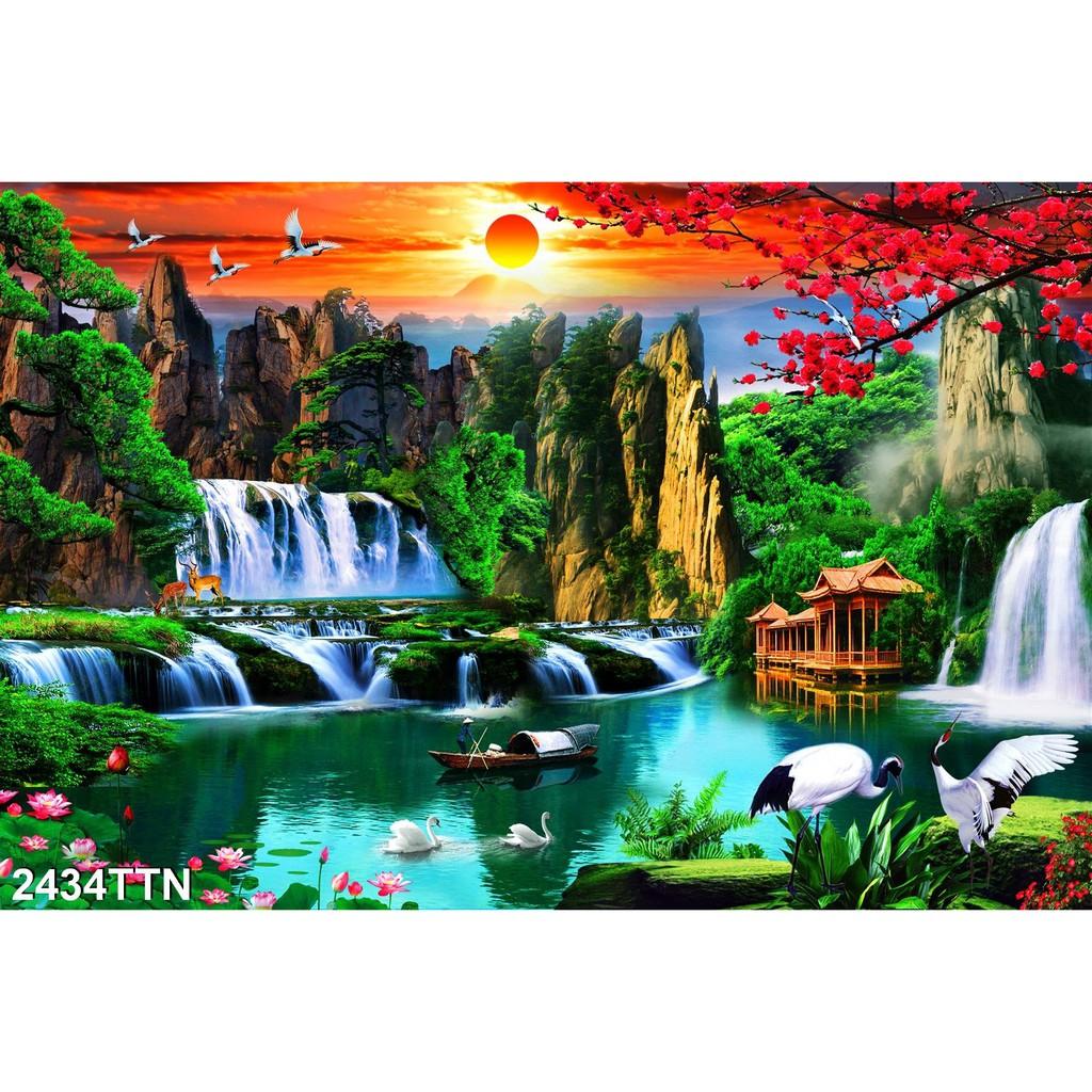 TRANH DÁN TƯỜNG 3D SƠN THUỶ HỮU TÌNH THÁC NƯỚC ĐẸP NHIỀU MẪU - TRANH NON NƯỚC HỮU TÌNH