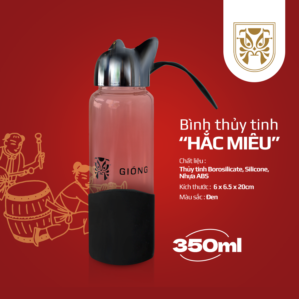 Bình Giữ Nhiệt Inox Tai Mèo Màu Đen Thương Hiệu La Fonte x Gióng Có Dung Tích 350ml