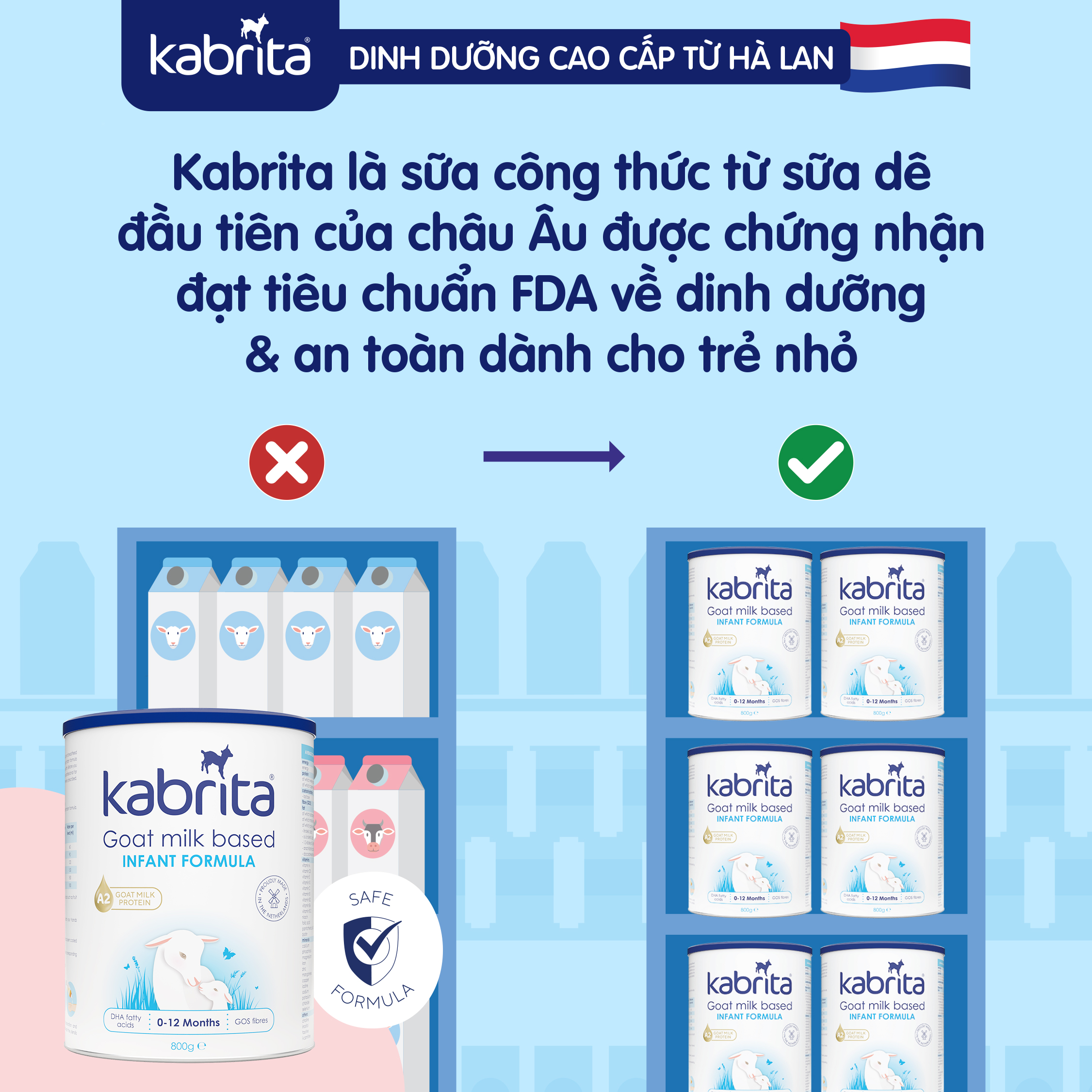 [TẶNG TÚI BỈM] COMBO 3 Sữa dê Kabrita số 1 cho trẻ- Lon 800g