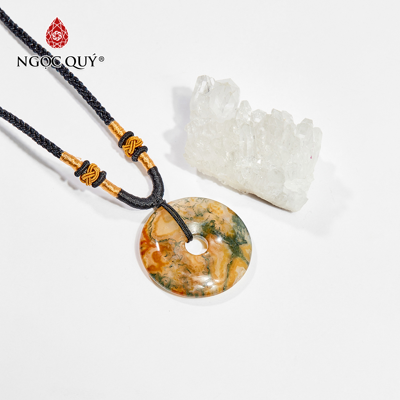 Dây chuyền phong thủy đá băng ngọc thủy tảo huyết đồng điếu 3.3cm mệnh hỏa , thổ - Ngọc Quý Gemstones