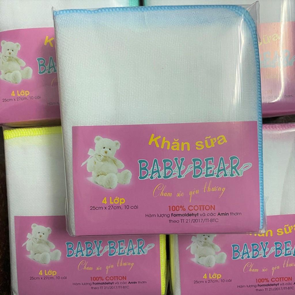 Túi 10 cái Khăn sữa 4 lớp sợi dày Baby Bear - Kích cỡ khăn 25x27 cm