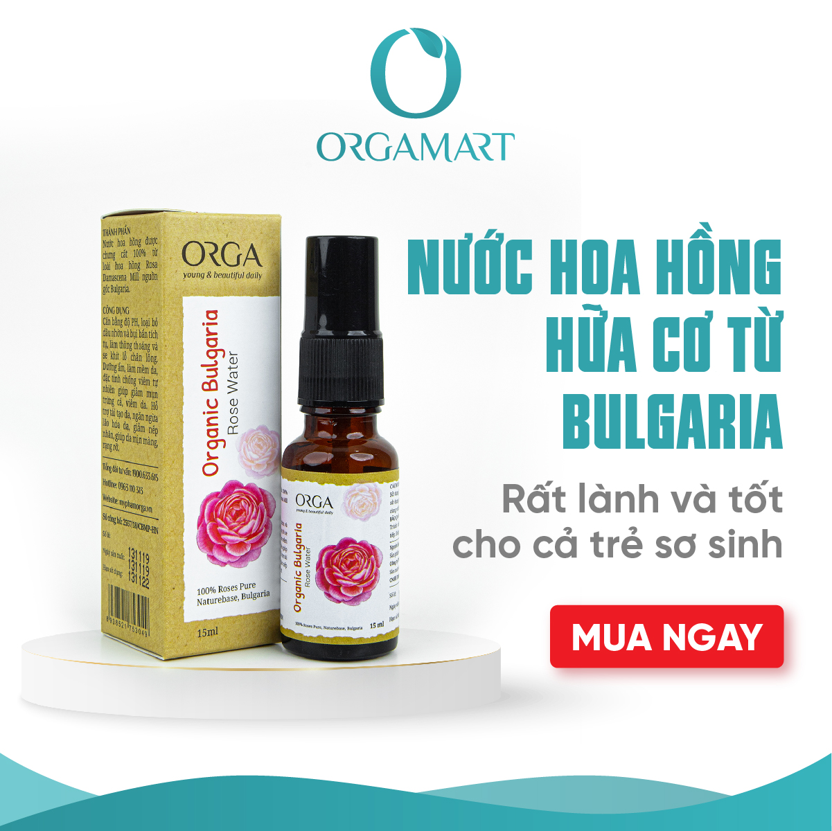 Nước Hoa Hồng Le'Orga - Toner Organic Bulgaria Cân Bằng Da Se Khít Lỗ Chân Lông 15ml