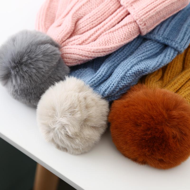 Trẻ Em Mùa Đông Khăn Choàng + Nón Bộ Trẻ Em Sọc Dệt Kim Beanies Với Sang Trọng Cho Bé Trai Và Bé Gái Khăn Giữ Ấm Mũ Lưỡi Trai với Bộ Lông Pompom