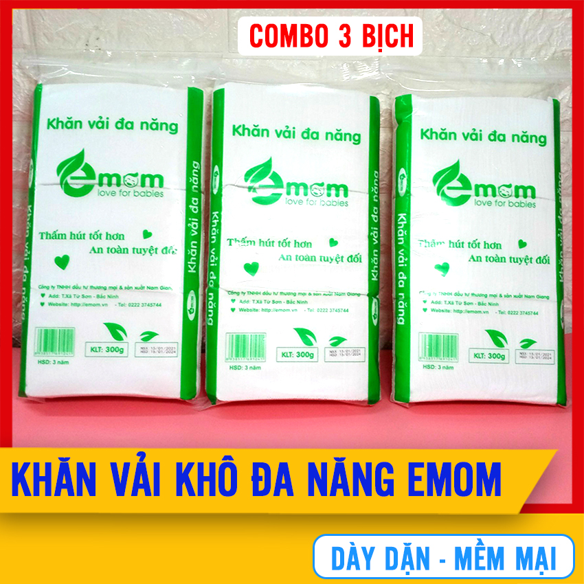 [COMBO 3 GÓI] Khăn Vải Đa Năng Cho Trẻ Sơ Sinh Emom ( Dùng Thay Khăn Giấy Ướt Cho Bé ) - Khăn Khô Mềm Mại,Tiện Lợi,Tiết Kiệm - Giấy Khô Đa Năng Cho Bé Sơ Sinh