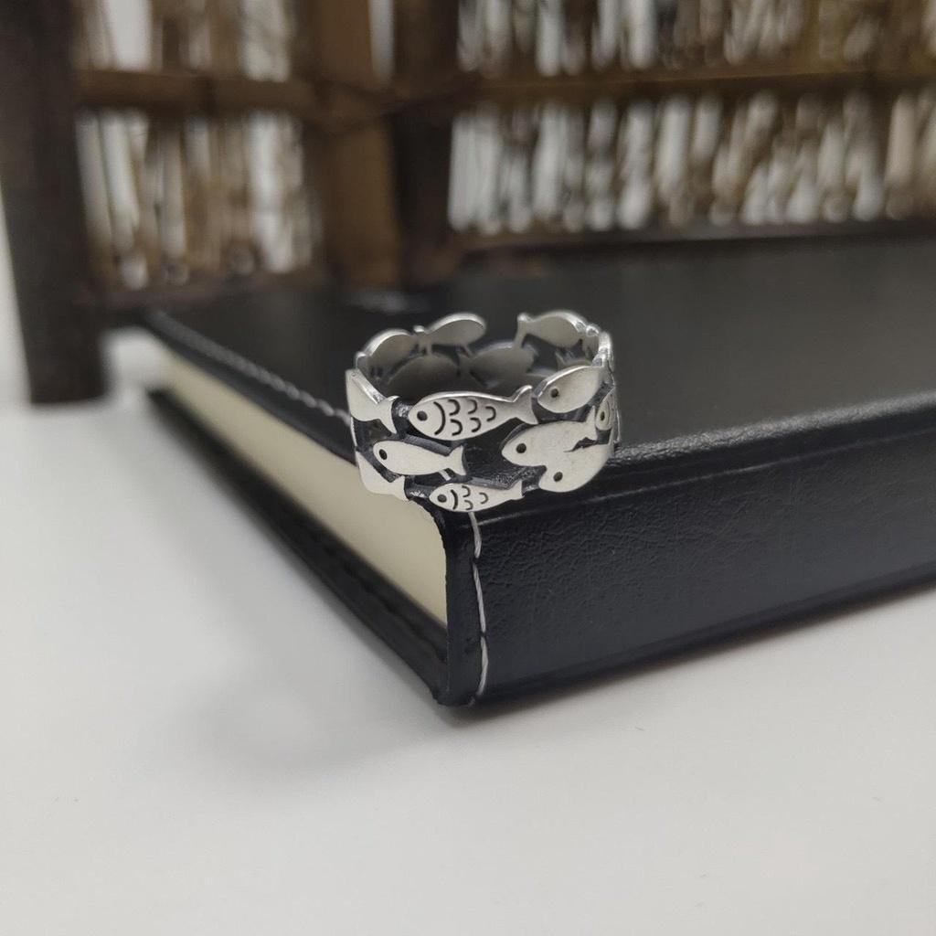 Nhẫn Nam Nữ Titan Không Gỉ Fish Ring Nhẫn Cá Camcamvintage Freesize Màu Bạc Thời Trang - Fish Ring Nam Nữ Đẹp