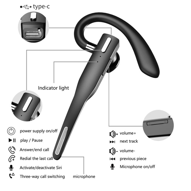 YYK525 Tai nghe không dây tương thích với Bluetooth Tai nghe rảnh tay dành cho doanh nghiệp Tai nghe mini Tai nghe nhét tai tích hợp Mic cho lái xe ô tô Màu sắc: 7HH804170-A