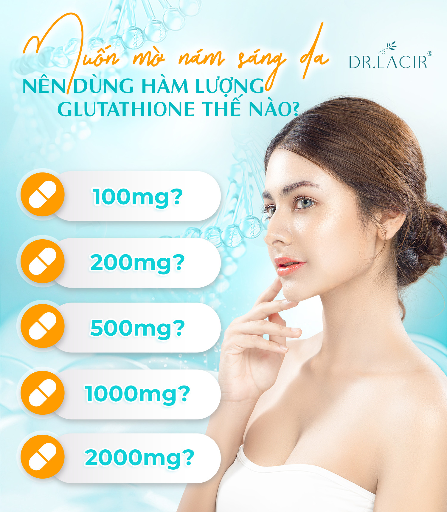 Viên uống Nám Lacir Glutathione Plus Dr.lacir, Trắng Da Mờ Nám (Chính Hãng Dr Lacir)