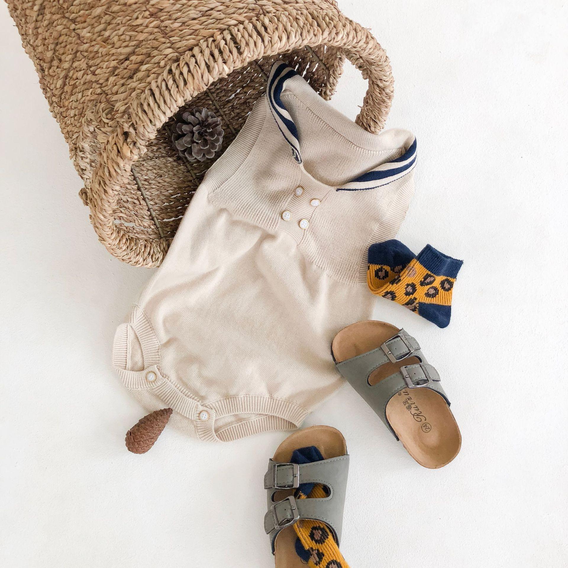 Bé Romper Áo Liền Quần Có Mũ Thủy Thủ Mùa Hè Quần Áo Bé Sơ Sinh Áo Dệt Kim Bé Trai Jumpsuit Sơ Sinh Cho Bé Gái Áo Chống Nắng Áo Liền Quần