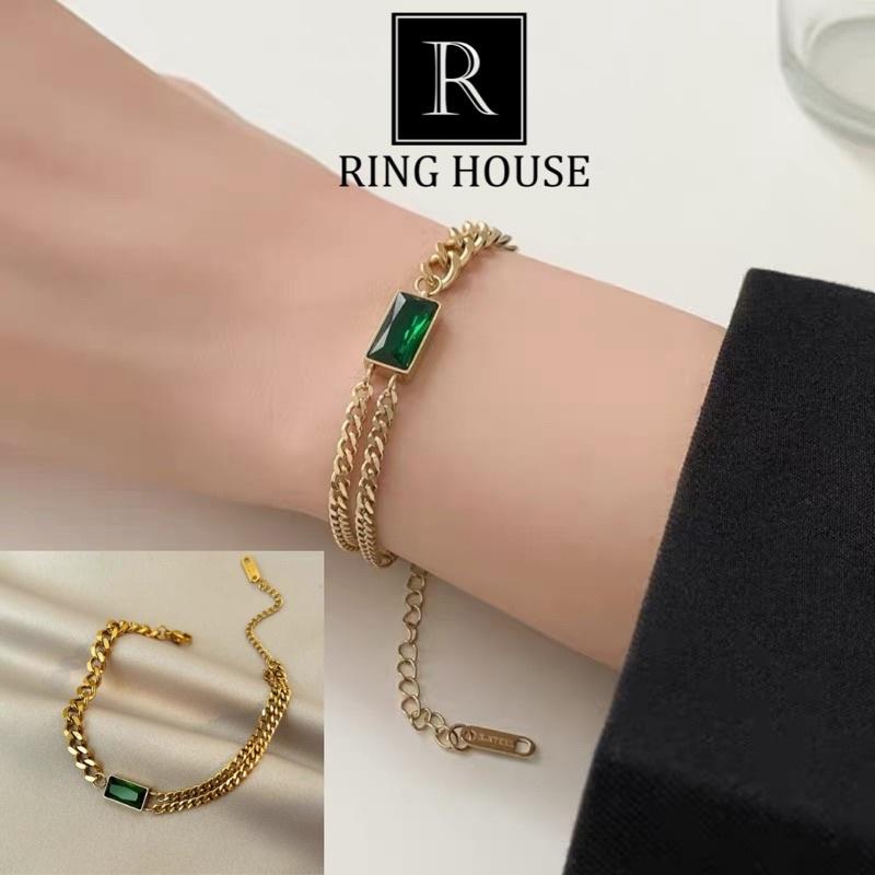 Vòng Tay Lắc Tay Nữ Titan Không Gỉ Đá Xanh Sang Trọng Ring House