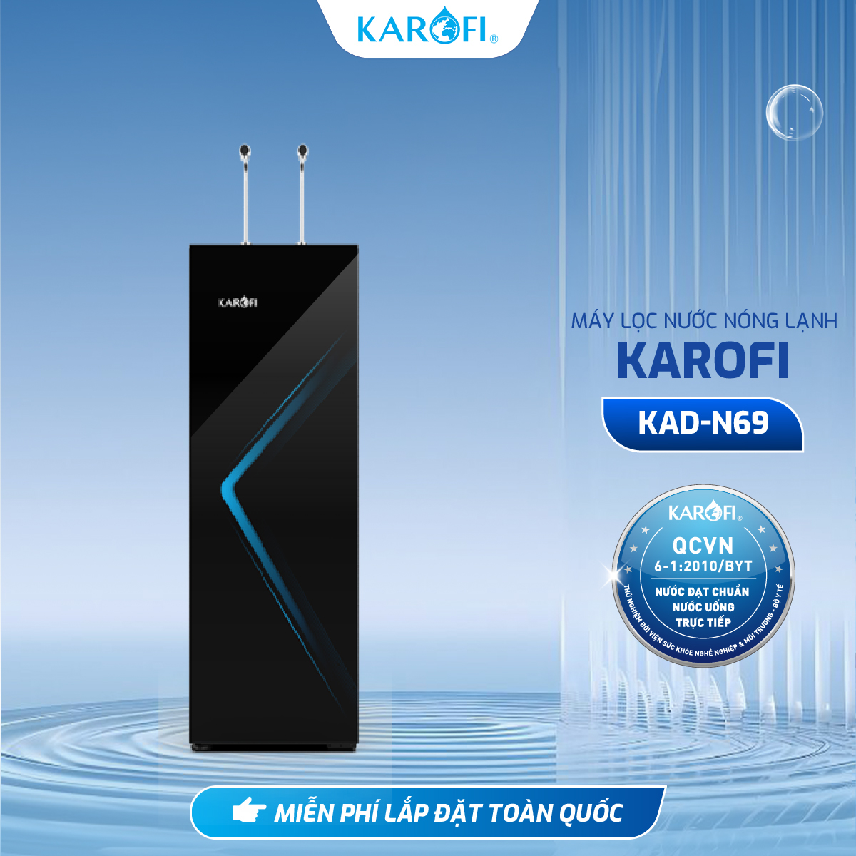 [TẶNG BỘ LÕI] Máy lọc nước Nóng Lạnh 10 lõi Karofi KAD-N69 - RO Mỹ, Lạnh Block, Aiotec - Lắp đặt miễn phí toàn quốc - Hàng Chính Hãng