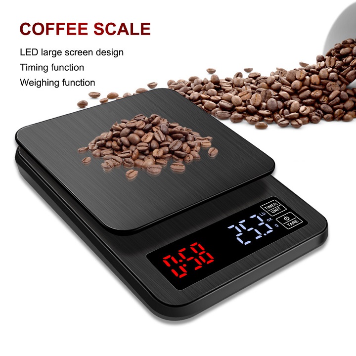 Cân điện tử cafe, thực phẩm phím cảm ứng chạm thông minh tải trọng tối đa 10kg/1g cao cấp K309 (Tặng 2 móc treo đồ dán tường 3D-giao ngẫu nhiên)