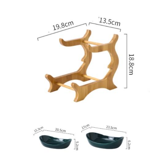 Khay sứ cao cấp đựng hoa quả/bánh kẹo 2 tầng giá gỗ