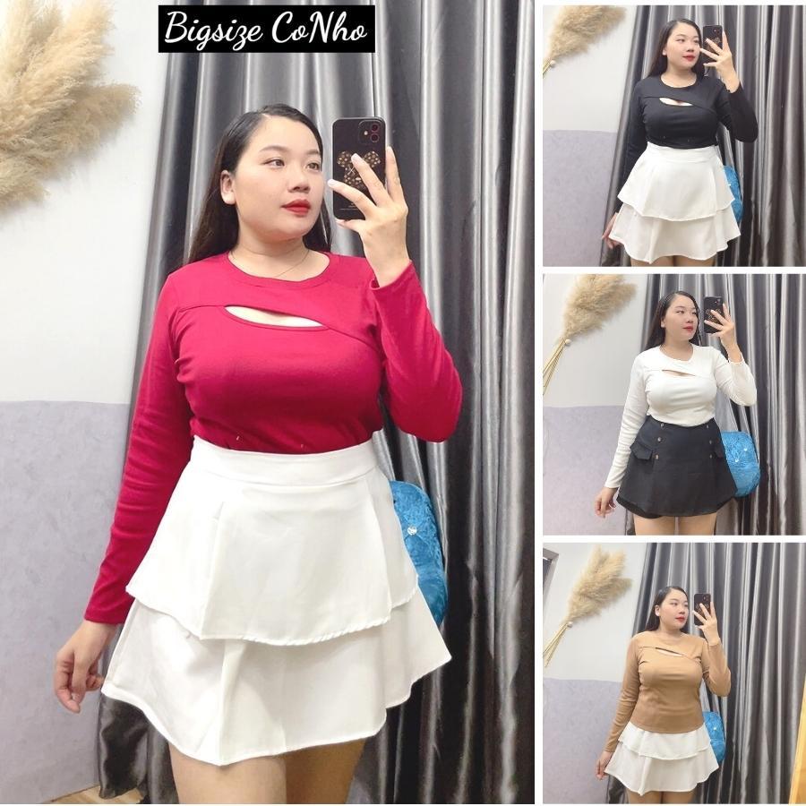 BIGSIZE 60-95KG Áo thun kiểu tay dài bigsize nữ xẻ ngực, Áo phông oversize sang chảnh TD3 - Màu Đỏ