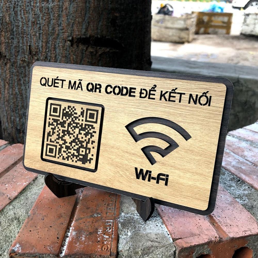 Bảng chia sẻ kết nối wifi bằng QRCODE gia công cắt khắc gỗ + chân đế