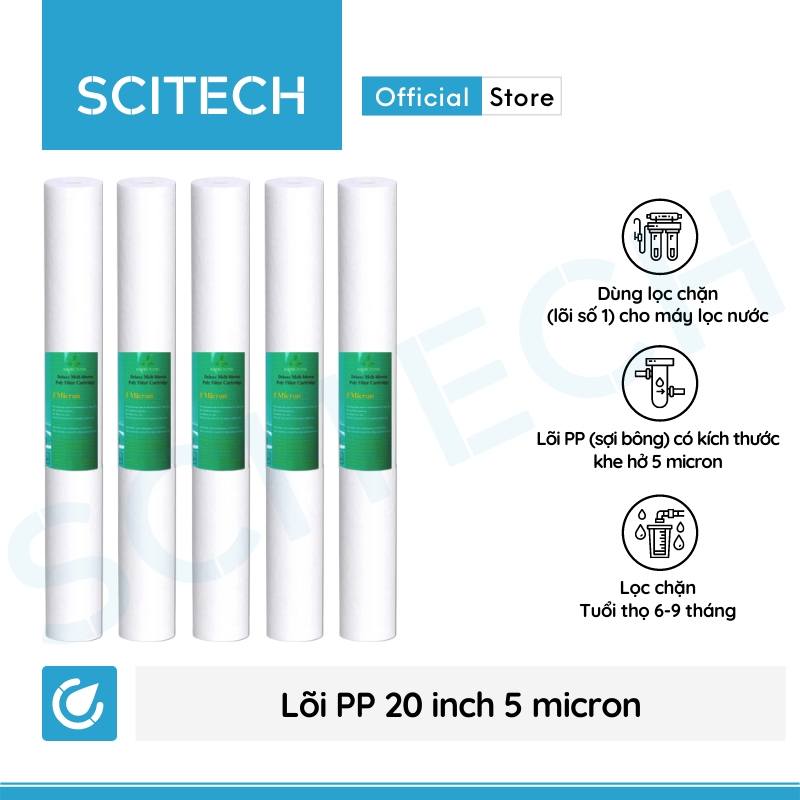 Combo 5 lõi PP 20 inch 5 micron - Lõi số 1 máy lọc nước RO, bộ lọc thô - Hàng chính hãng