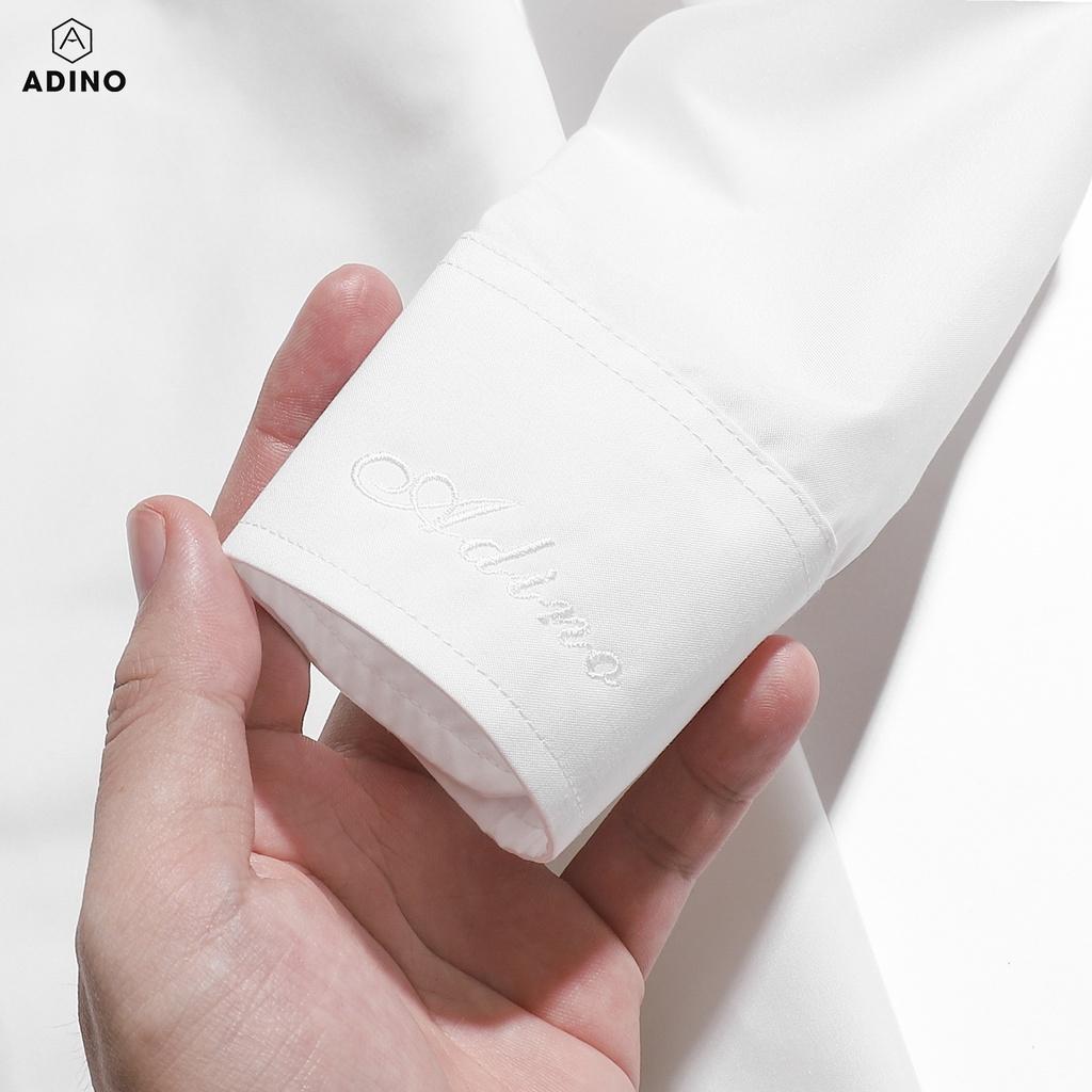 Áo sơ mi nam phối họa tiết 2 line màu trắng kem ADINO vải nến lụa sợi sồi modal dáng công sở slimfit hơi ôm SM08