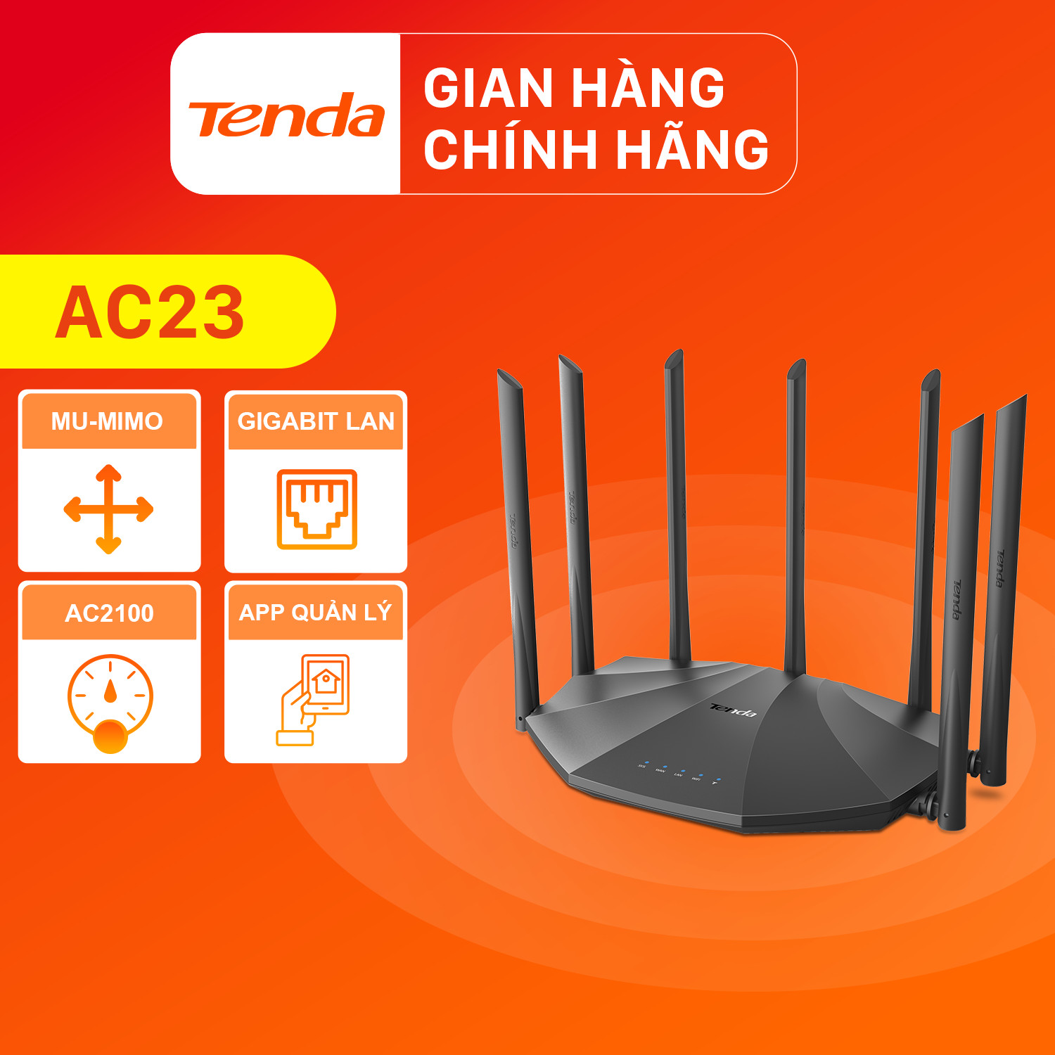 Thiết bị phát Wifi Tenda AC23 Chuẩn AC 2100Mbps - Hàng Chính Hãng