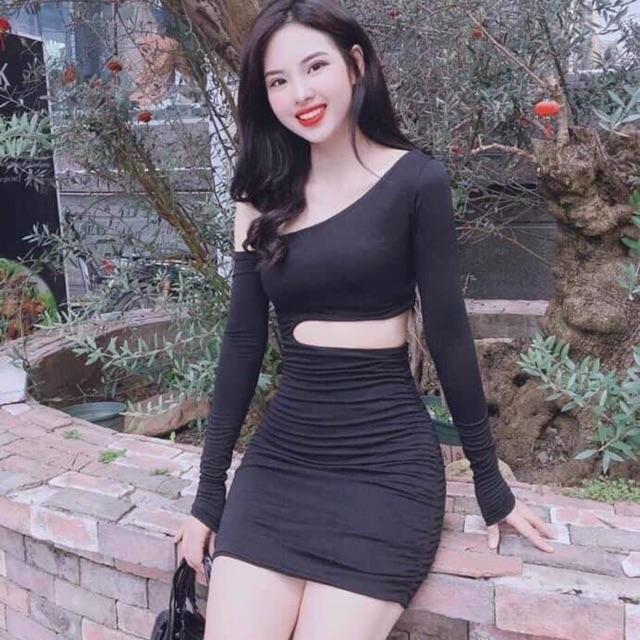 Đầm body tay dài lệch vai khoét eo sexy sang chảnh