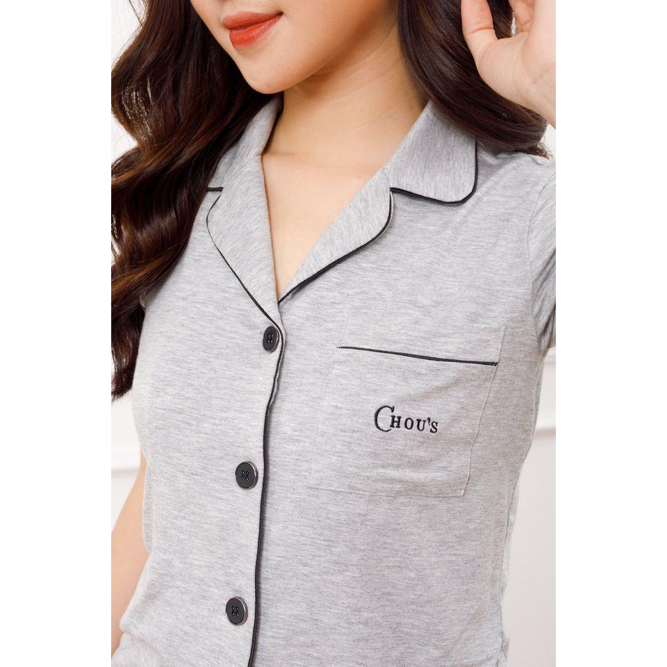 Bộ pyjamas nữ cộc tay vải bamboo tự nhiên cao cấp Chou's - màu ghi