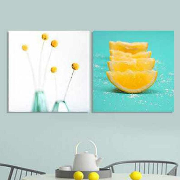 Bộ 2 Tranh Canvas Không Viền Treo Tường Phòng Ăn "Quả Chanh Và Bồ Công Anh" W539