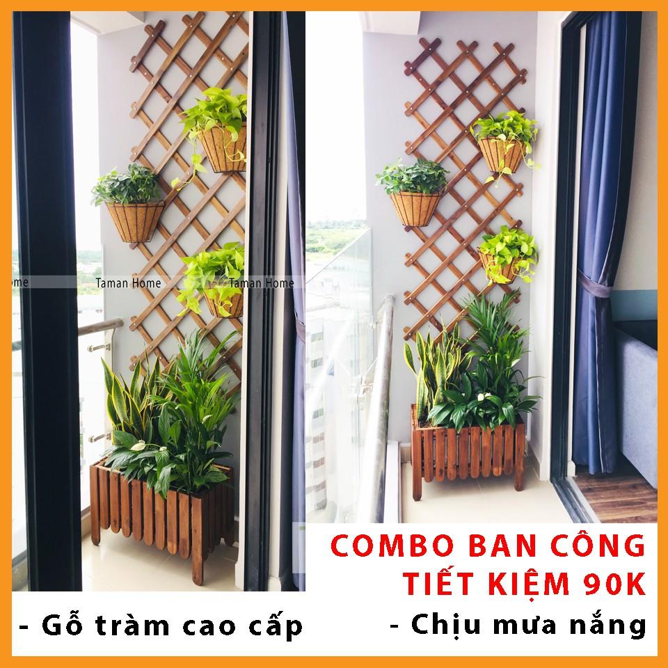 Chậu + giàn gỗ hàng xuất khẩu Thụy Điển dành cho ban công, sân vườn