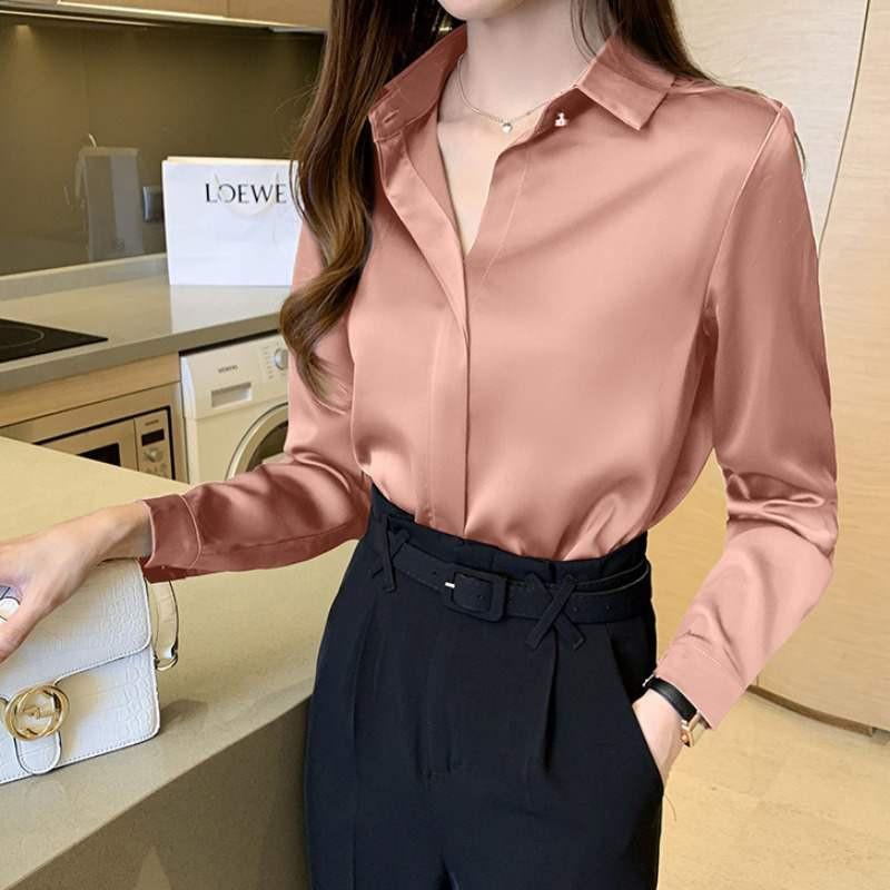 Áo Sơ Mi Lụa Satin Hồng Thiết Kế Phong Cách Châu Âu SM63 - Hàng Quảng Châu Cao Cấp