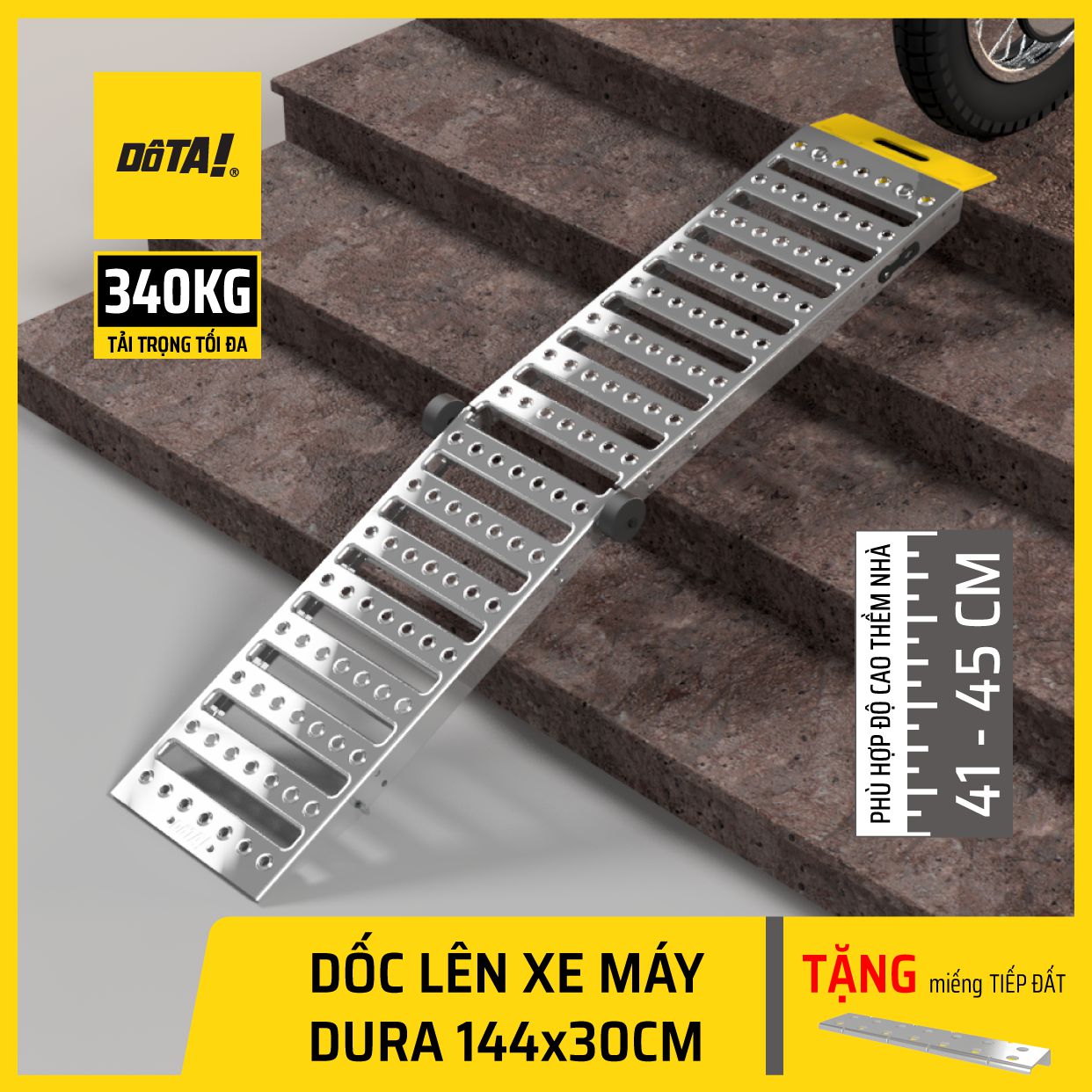 Dốc Lên Xe Máy (Cầu Dắt Xe Máy) DÔTA DURA 144x30CM (Tặng miếng Tiếp đất)