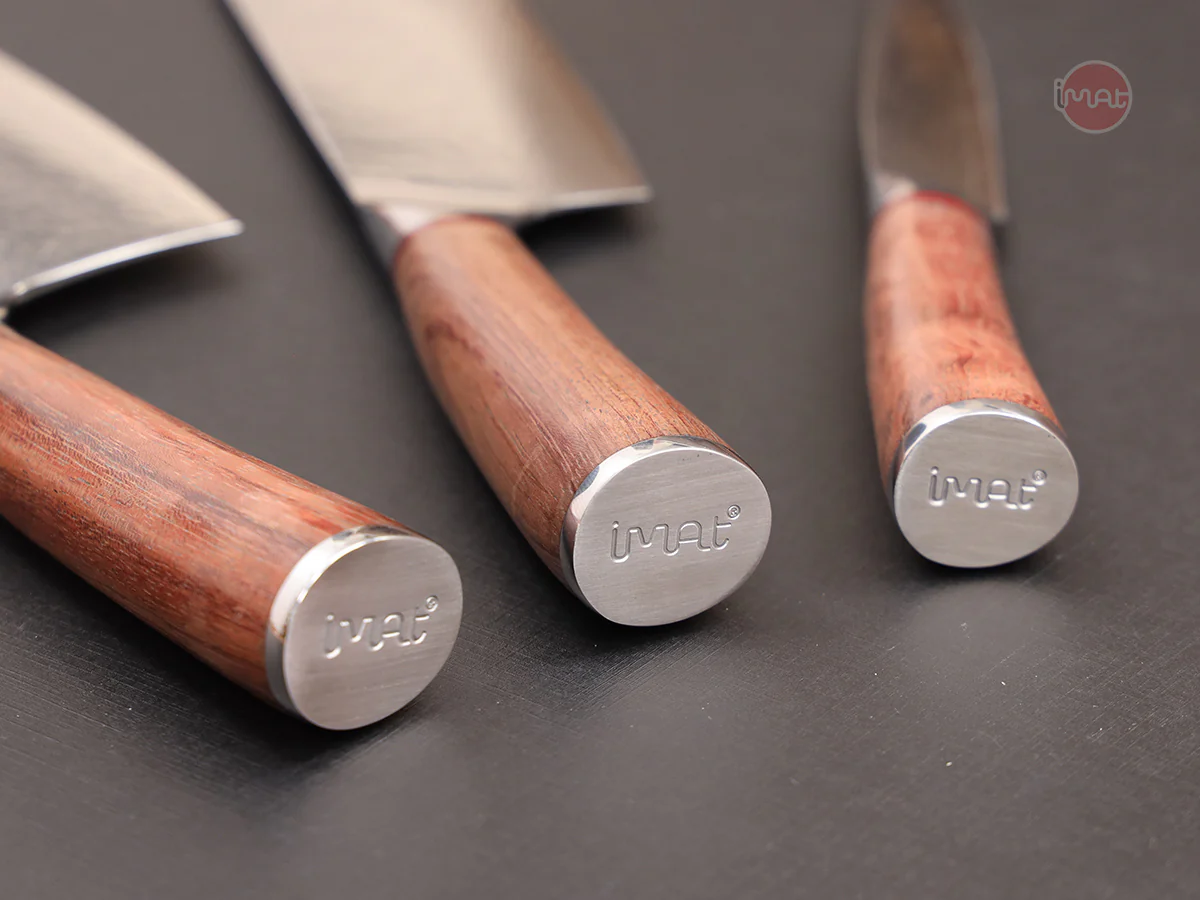 Dao nhà bếp Damascus iMat, lưỡi bằng thép không gỉ 9Cr18, cán gỗ cẩm lai tự nhiên - Bộ 2 chặt &amp; gọt Damascus