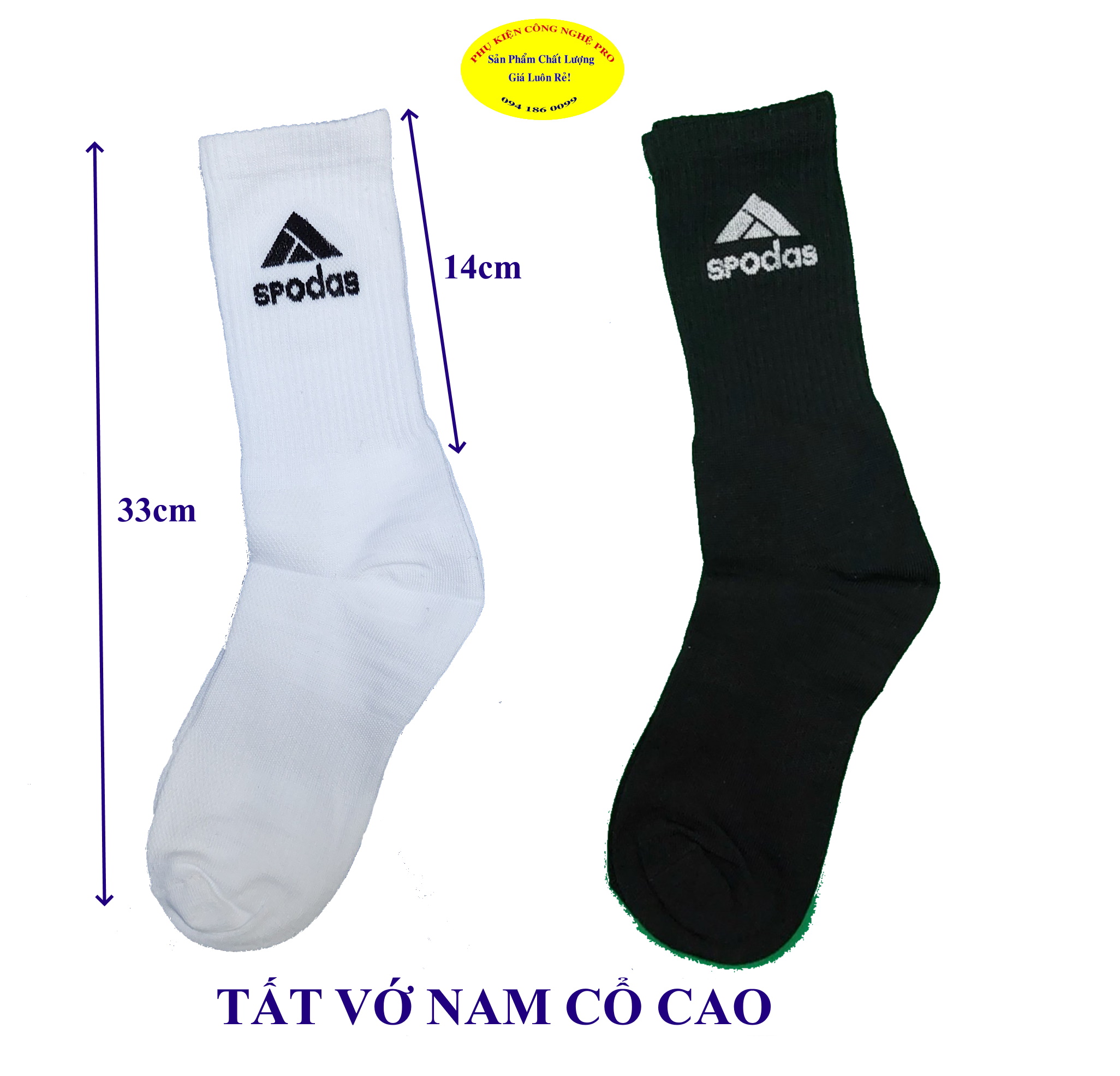 TẤT VỚ NAM Loại cổ cao Dài 33cm In chữ SPODAS trên cổ vớ Thương hiệu HÀNG VIỆT SOCKS Chất liệu thun cotton, êm, co giãn