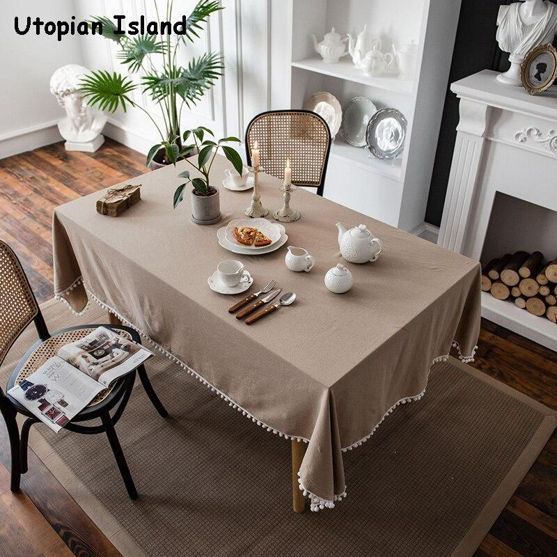 New Year's Tablecloth Solid Color Table Cover Tassels Linen Table Cloth Rectangular Tablecloths Christmas Tablecloth Waterproof