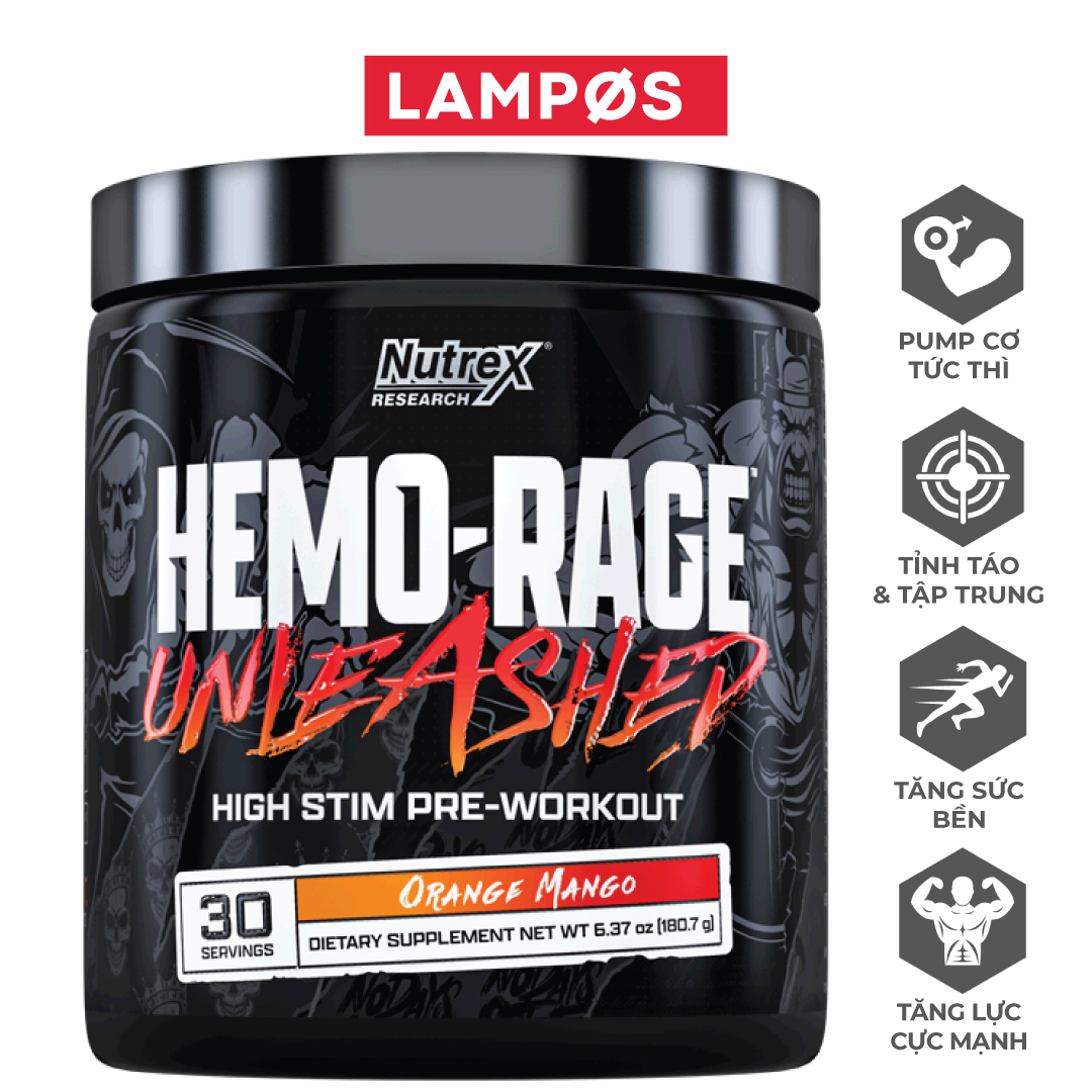Nutrex Hemo-Rage Pre-Workout (30 lần dùng) Hỗ Trợ Tăng Sức Mạnh, Sức Bền, Tỉnh Táo | Nhập khẩu USA