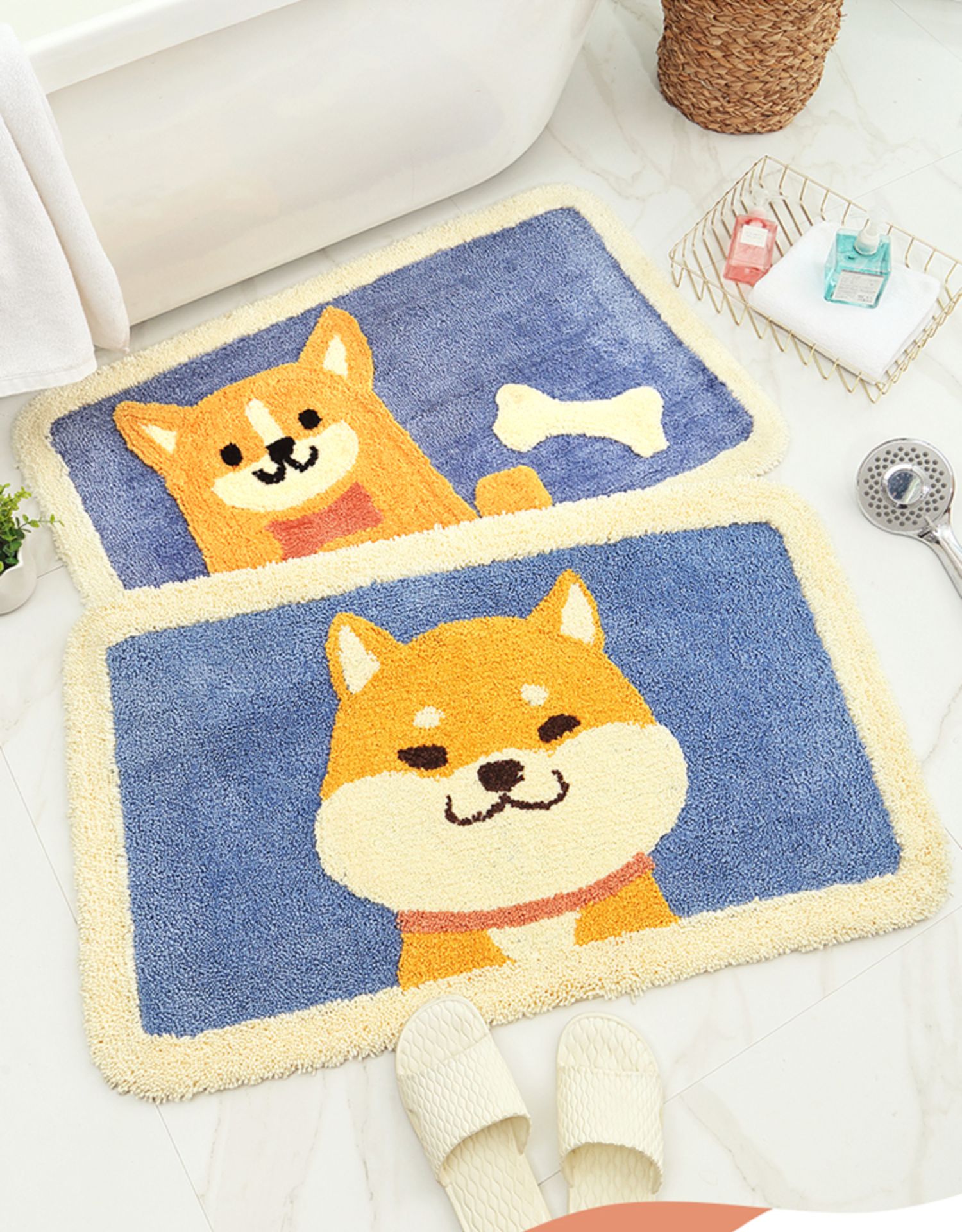 Thảm Lau Chân Hình Chú Chó Shiba Thấm Hút Tốt , Chống Trơn Trượt ( KT 45 cm x 65 cm) Hàng Cao Cấp - Chính Hãng