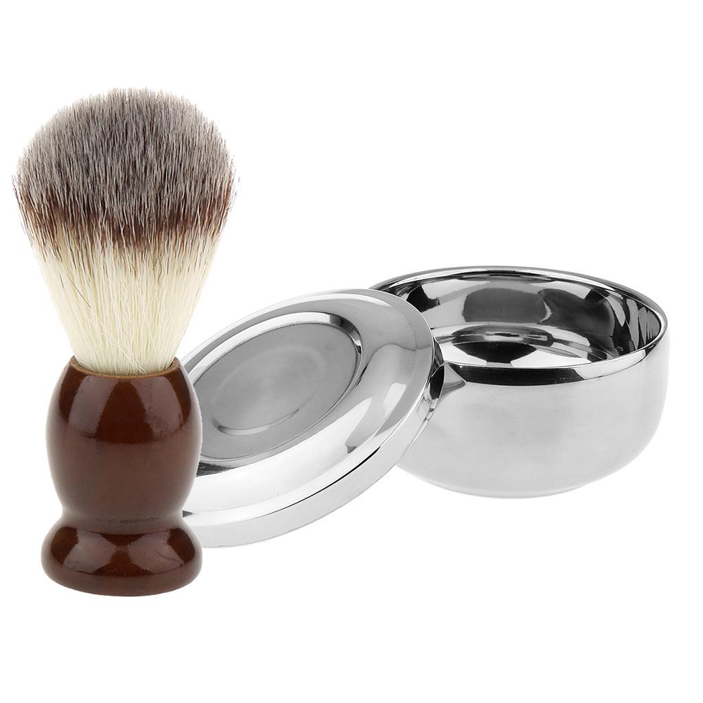 Durable Men Wood Bristle Beard Shaving Brush Alloy Bowl Mug Cup Set Kit