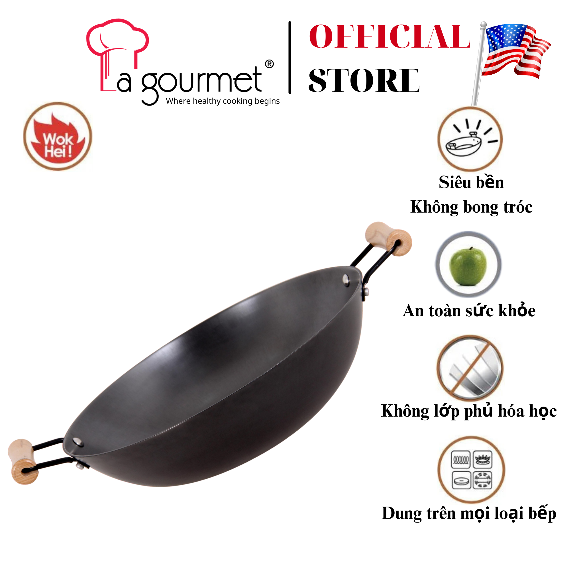 Chảo gang 40cm lòng sâu La gourmet Nitrigan - 399434 (tốt cho sức khỏe, siêu bền - không bong tróc)