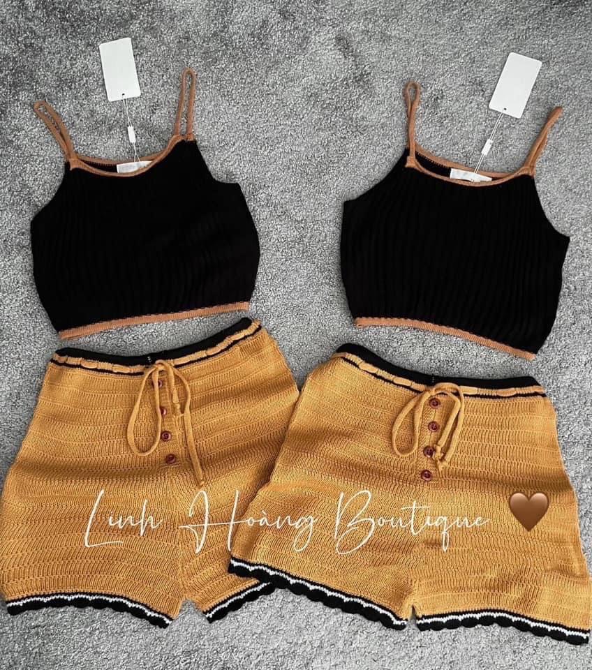 SET ĐI BIỂN, SET 2 MÓN ÁO CROPTOP LEN 2S PHỐI QUẦN ĐÙI CỰC XINH IU