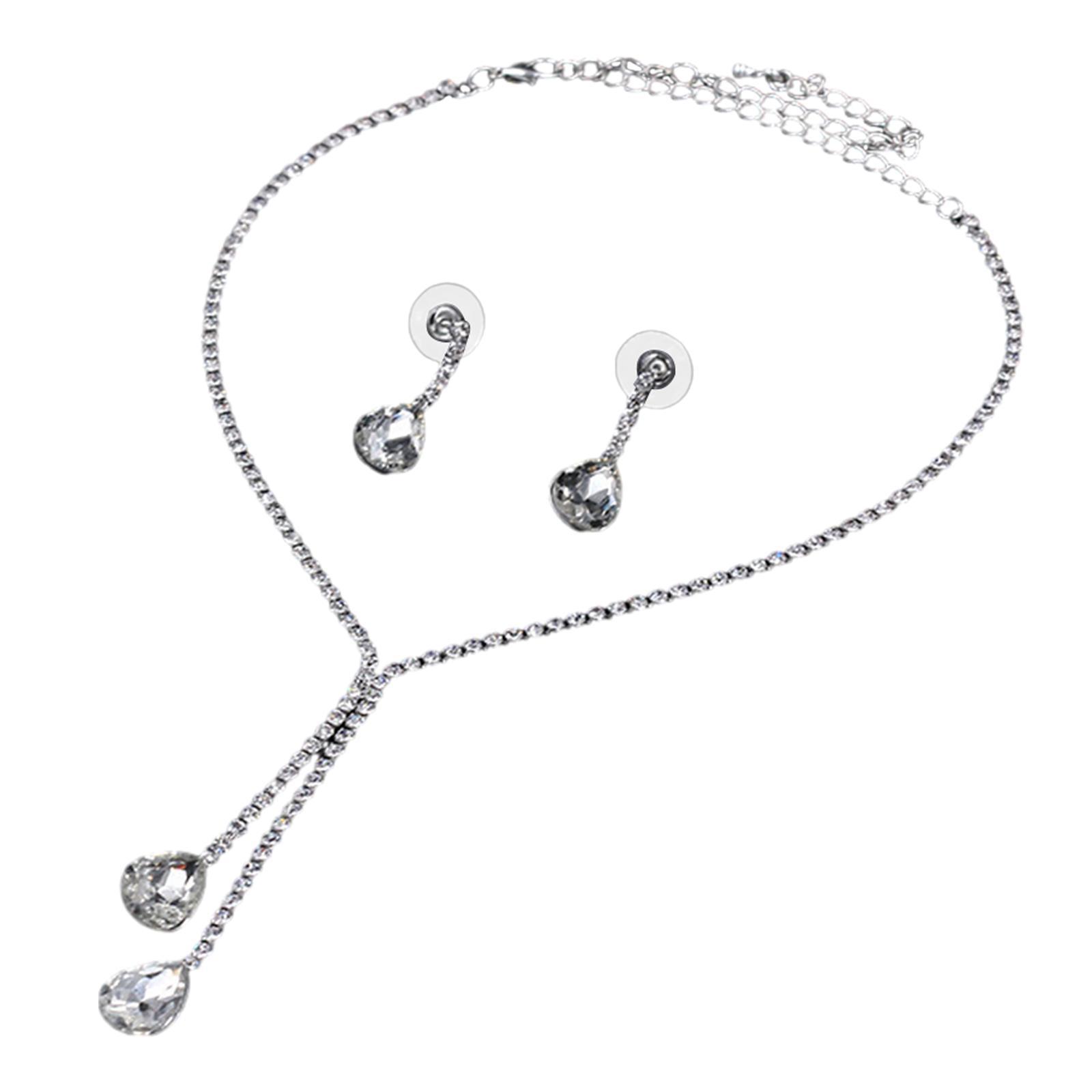 Wedding Jewelry Set, Teardrop Long Necklace Fashion Necklace Earrings Set Pendant Necklace for Prom ,Anniversary ,Engagement Bridesmaid Bridal
