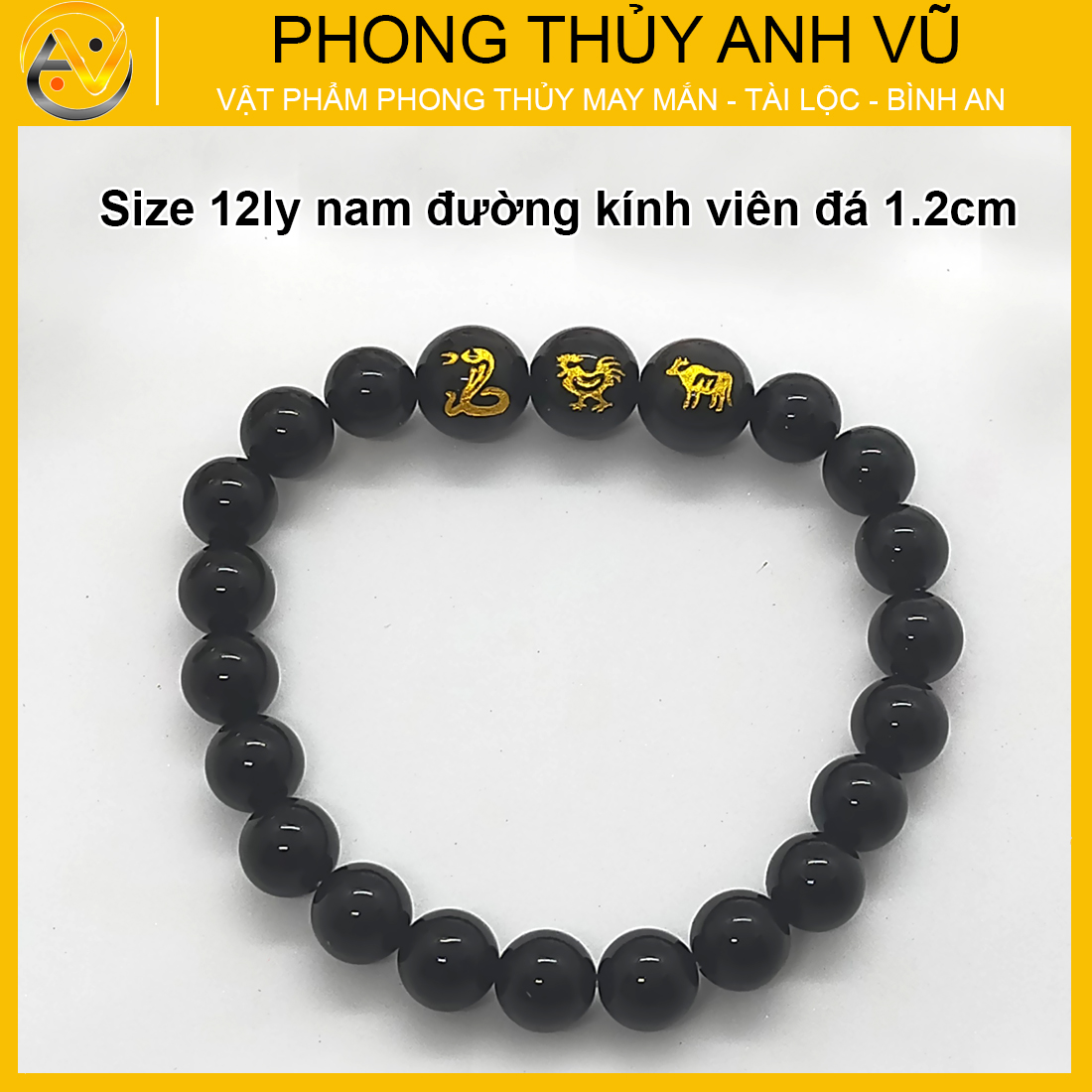 Vòng tam hợp quý nhân tỵ dậu sửu đã khai quang - chất liệu mã não đen tự nhiên - size 8 10 12ly - may mắn tài lộc - Vòng Tam Hợp Anh Vũ