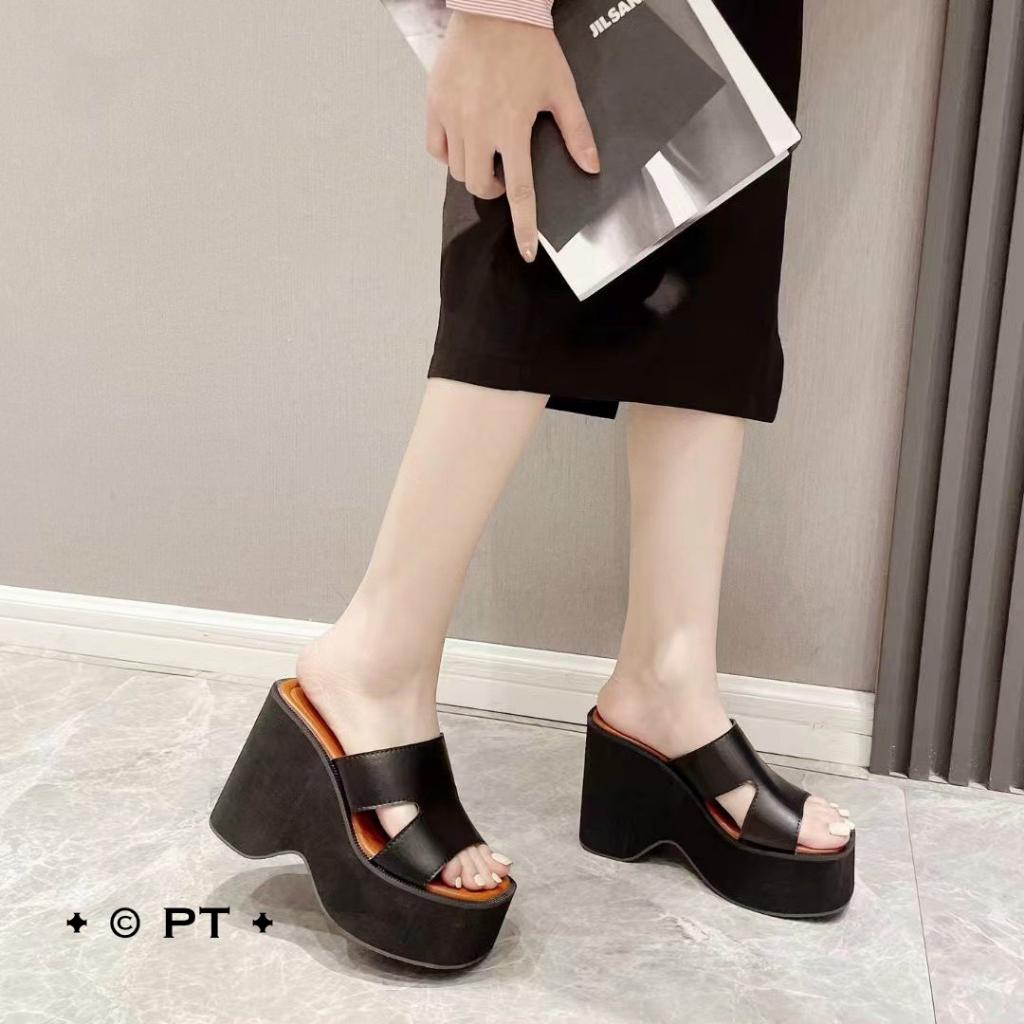 SANDAL nâng đế quai da nguyên miếng thời trang cao cấp Nữ-HM