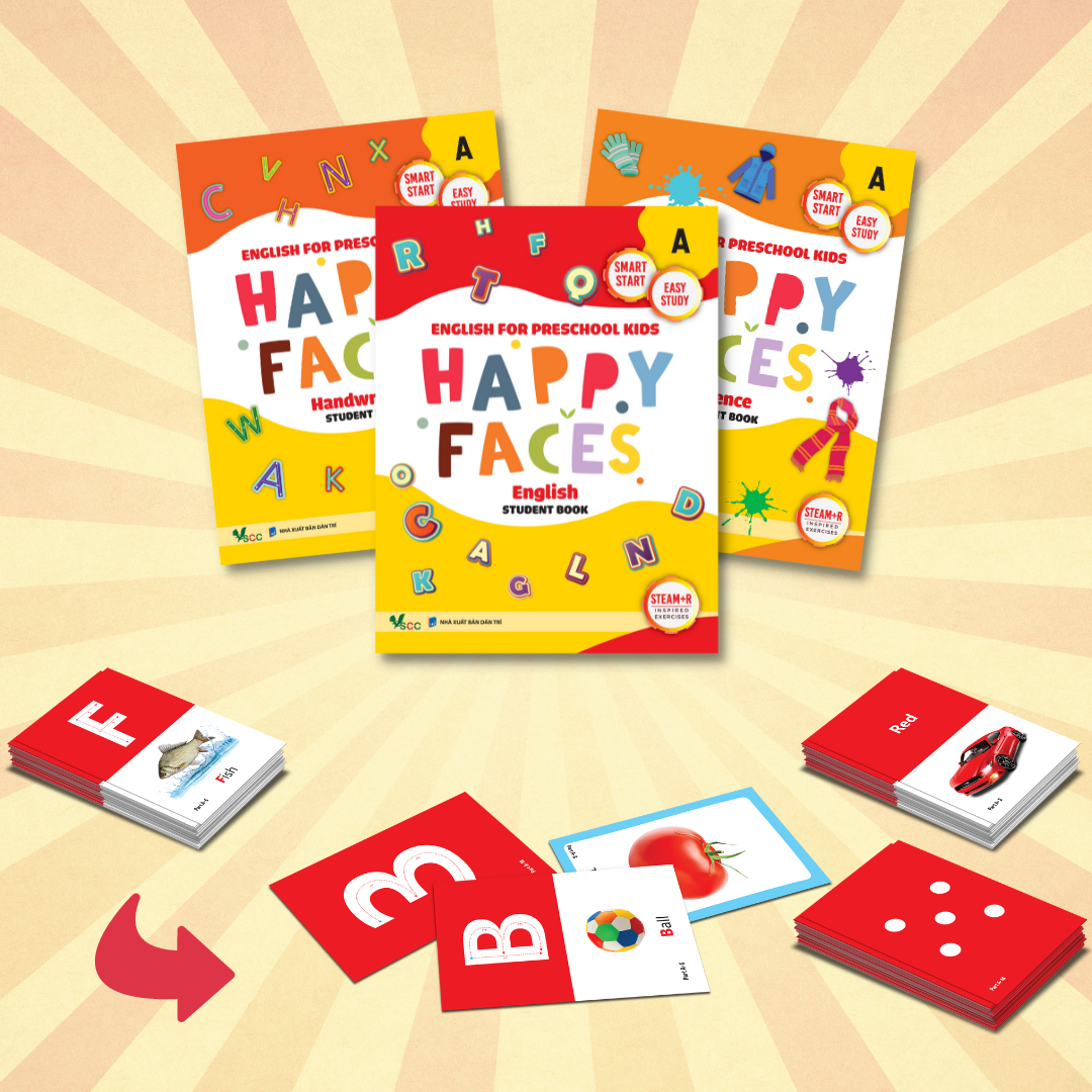 Sách Tiếng Anh mẫu giáo cho trẻ từ 2 đến 4 tuổi Happy Faces Level A (bộ 3 môn)