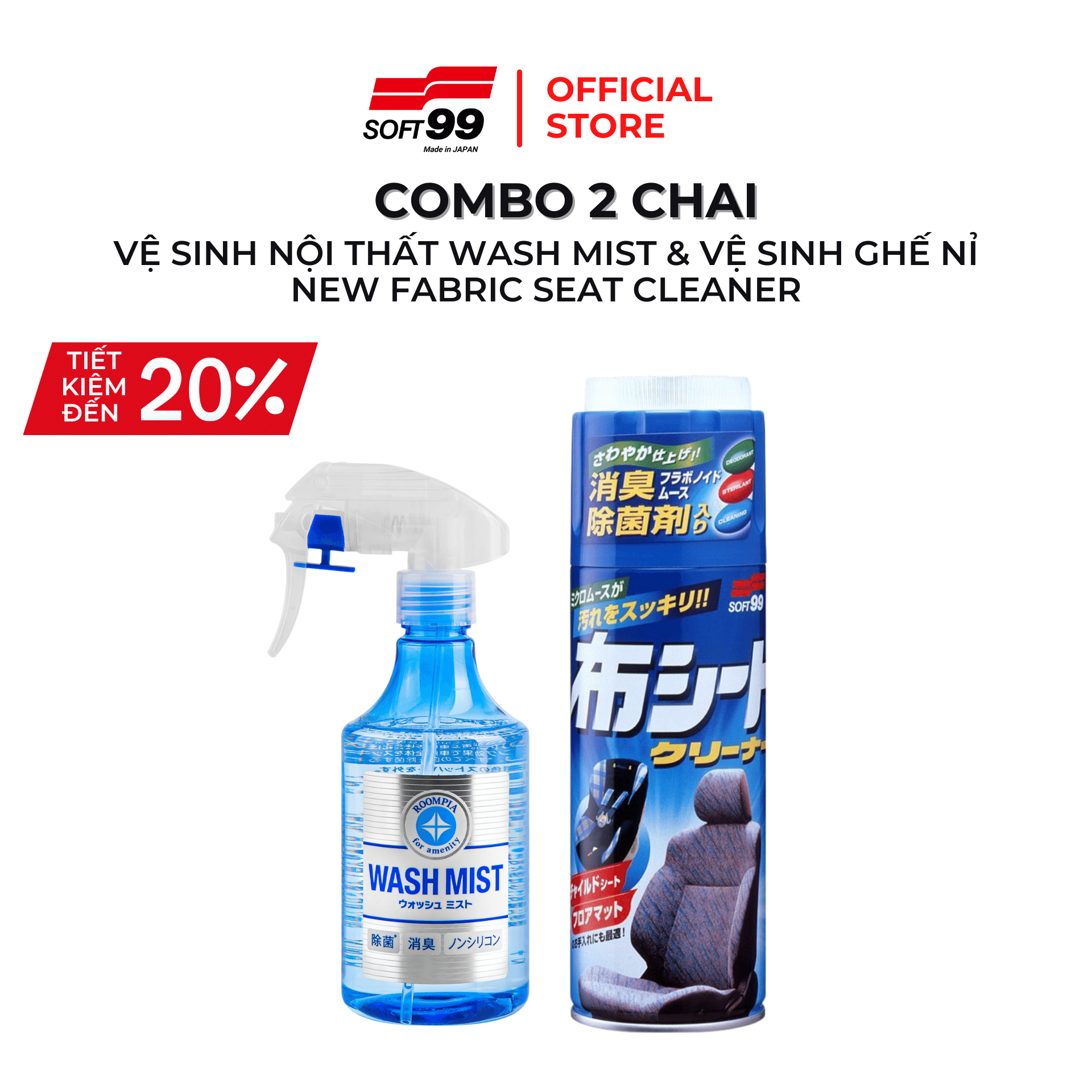 [COMBO] Vệ Sinh Đa Năng Wash Mist L-82 &amp; Vệ Sinh Ghế Nỉ Nội Thất New Fabric Seat Cleaner L-28 SOFT99