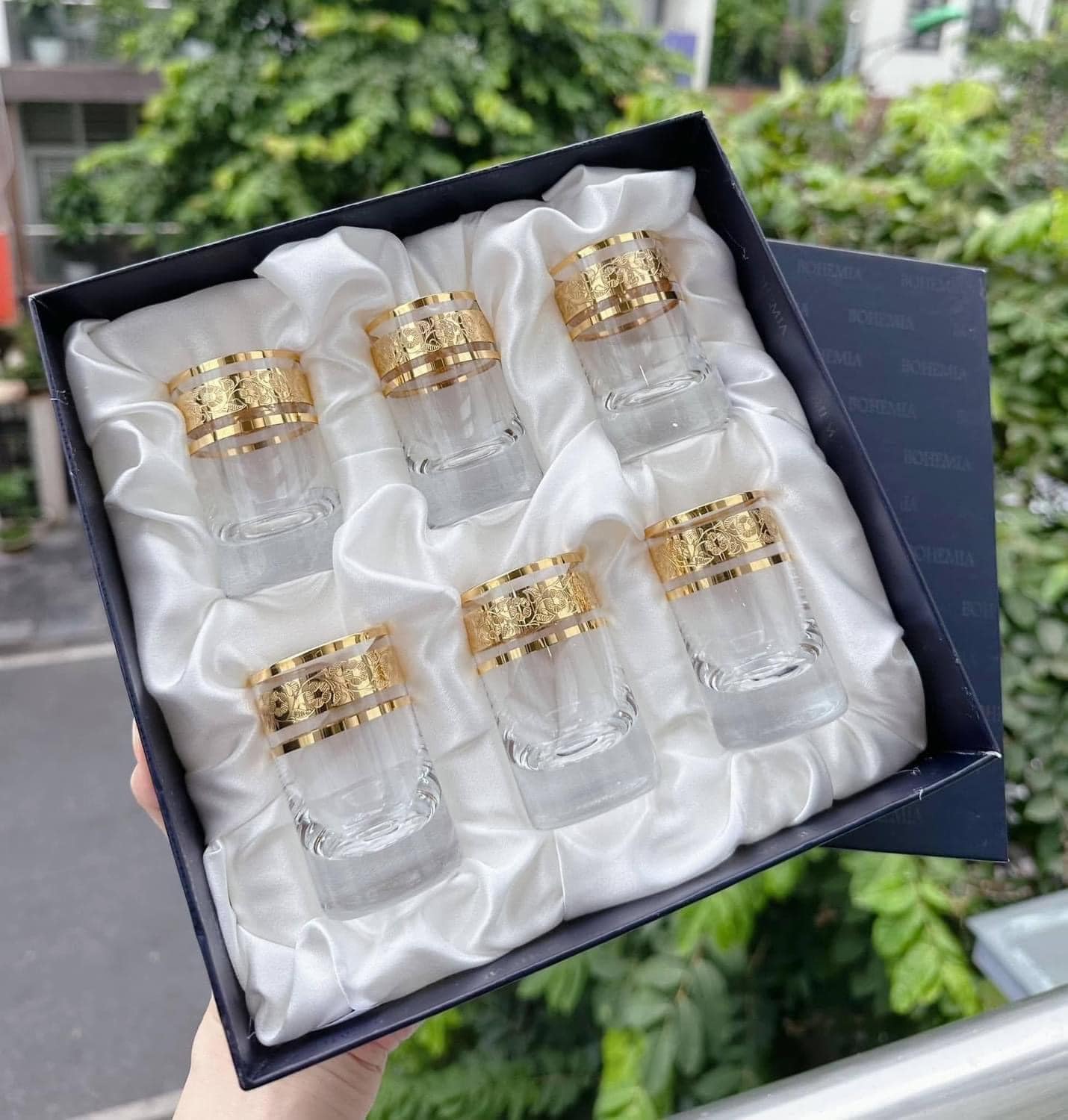 Bộ 6 cốc Pha Lê mạ vàng Bohemia Ver sace dung tích 45 ml Hàng chính hãng