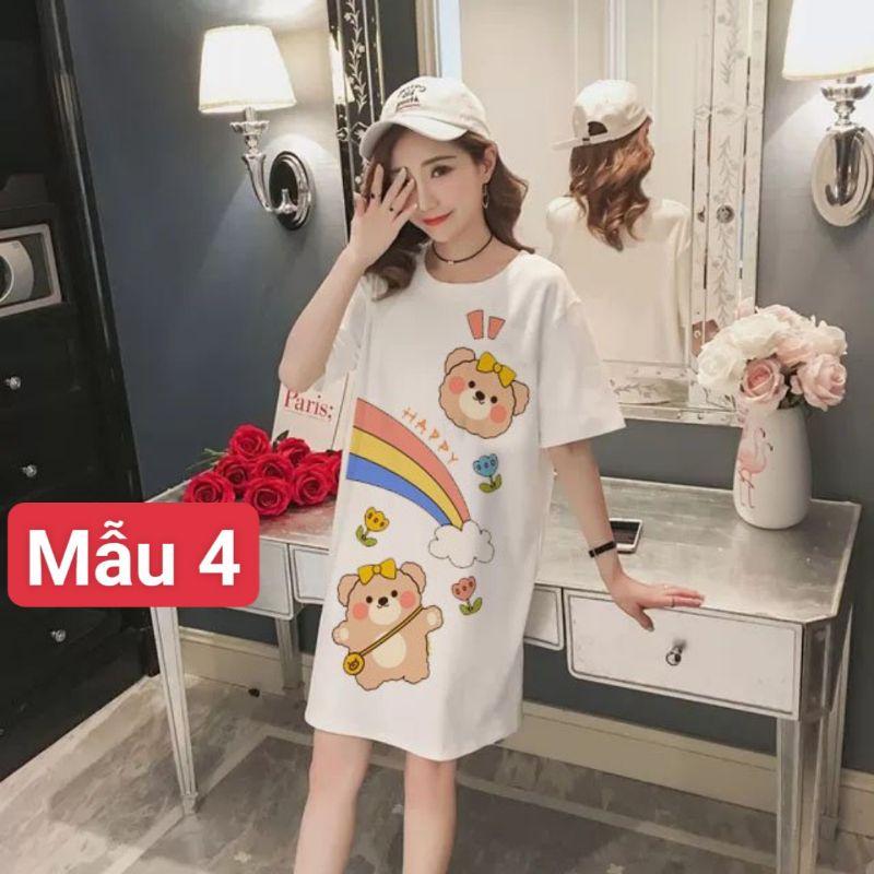 váy ngủ dáng suông chất cotton hình gấu kute