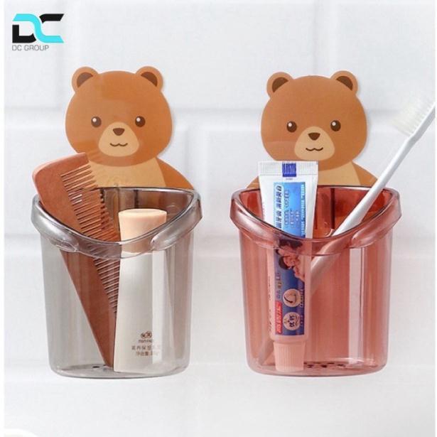 Cốc gấu dán tường để bàn chải đánh răng hình gấu có lỗ thoát nước tiện lợi Clevermart