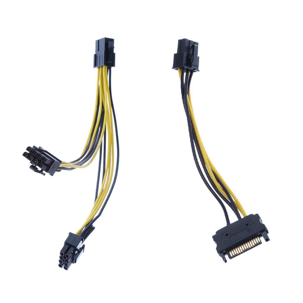 2pcs Video Card Splitter Cable 6 to 2xPCIe 8pin+2x 15pin SATA to 6pin PCIe